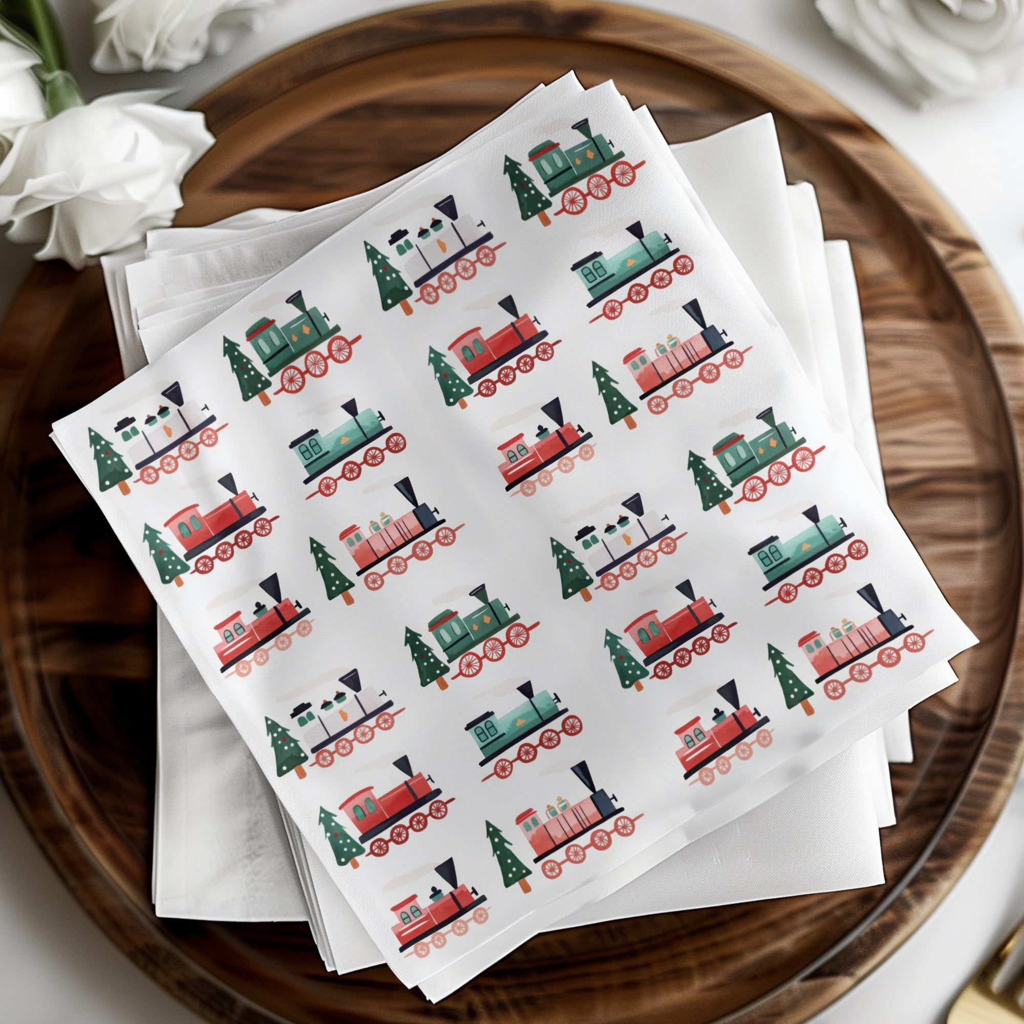 Festive Trains Christmas Seamless Pattern Xmas Trees Seamless Holiday Pattern Digital - Moore and Mountain