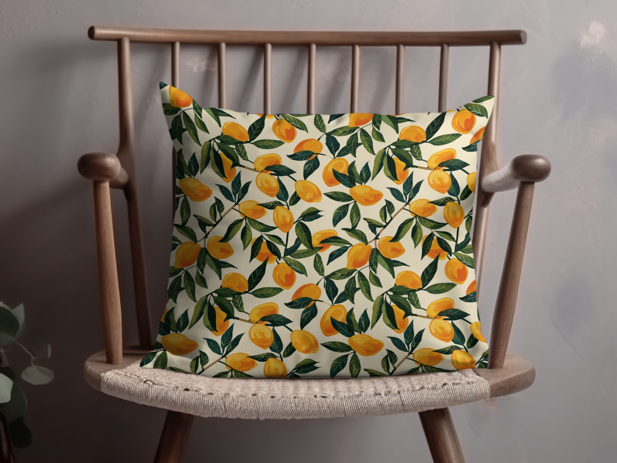 Vibrant Lemon Print Decorative Cushion for Home Decor
