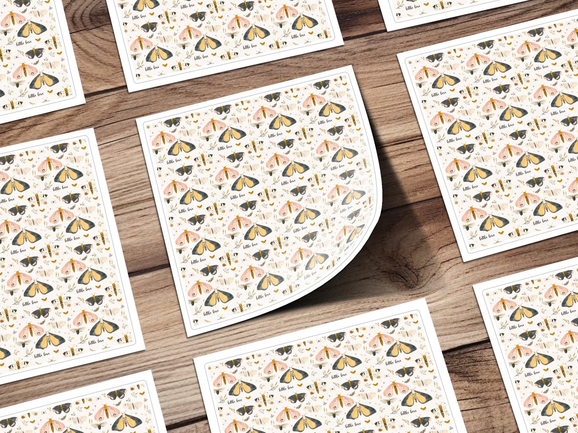 Little Love Moths and Bees Pattern on White Product