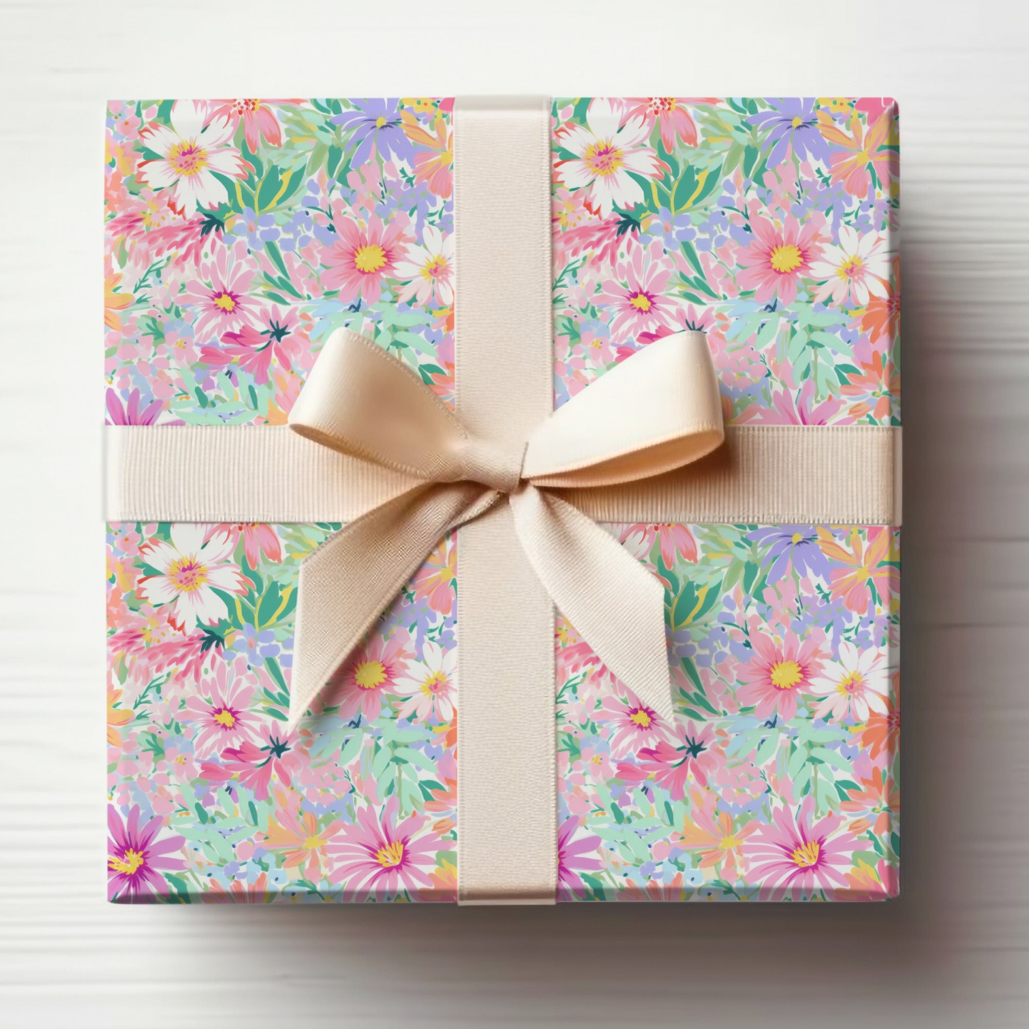Floral-Themed Gift Box with Delicate Ribbon Bow