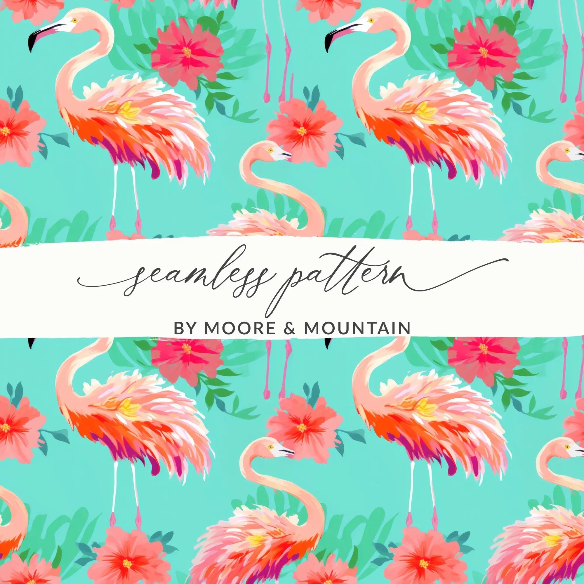 Flamingo Seamless Pattern Digital Paper, Tropical Flamingo Print, Summer Flamingo Digital, Colorful Repeat Pattern, Floral Flamingo File - Moore and Mountain
