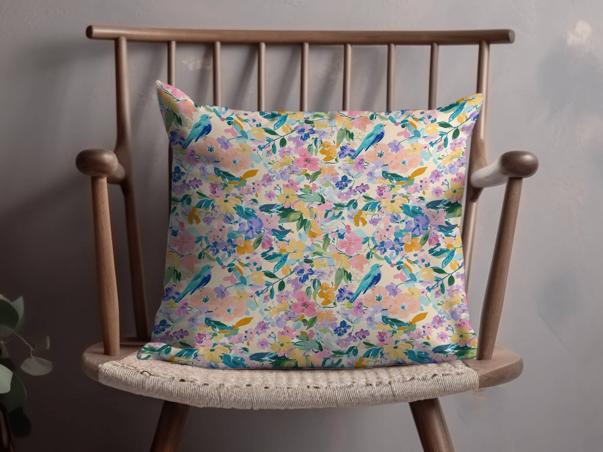 Floral Bird Digital Paper, Watercolor Flowers Seamless Pattern, Pastel Spring Fabric Design, Scrapbooking Paper Pack, Digital Download - Moore and Mountain