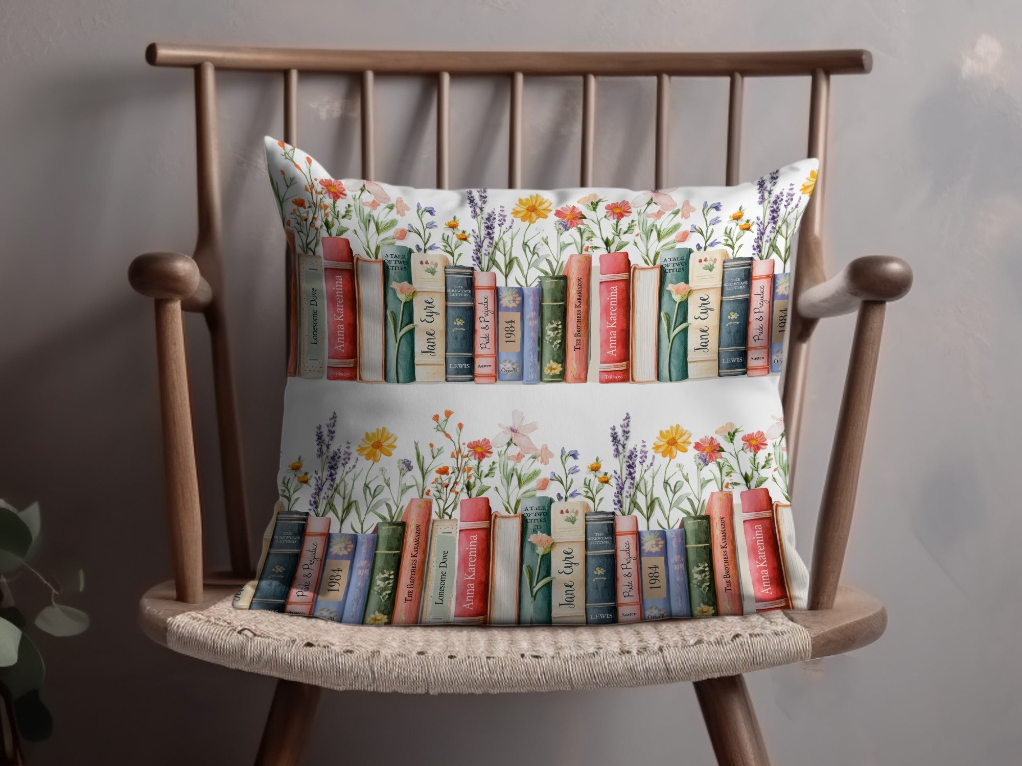 Floral Bookshelf Seamless Pattern Digital Paper, Watercolor Book Spine Art, Classic Novel Design, JPEG Download, Reader Gift, Two Scales - Moore and Mountain