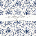 Floral Bow Digital Paper, Seamless Pattern, Chinoiserie Fabric Design, Blue White Print, Tileable Background, Scrapbook Paper, Digital - Moore and Mountain