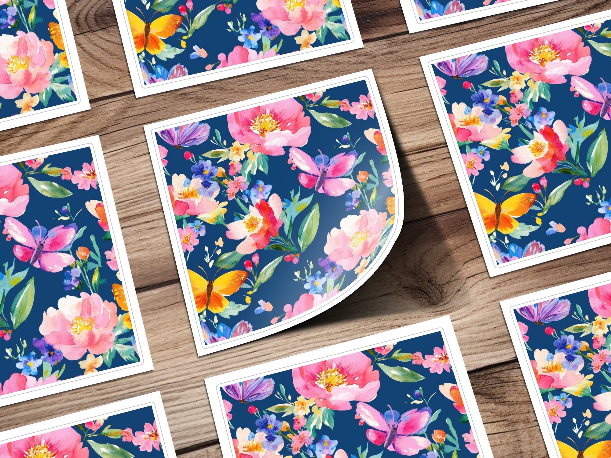 Floral Butterfly Seamless Digital, Watercolor Flowers Pattern, Fabric Design, Scrapbooking Paper, Navy Background, Digital Paper - Moore and Mountain