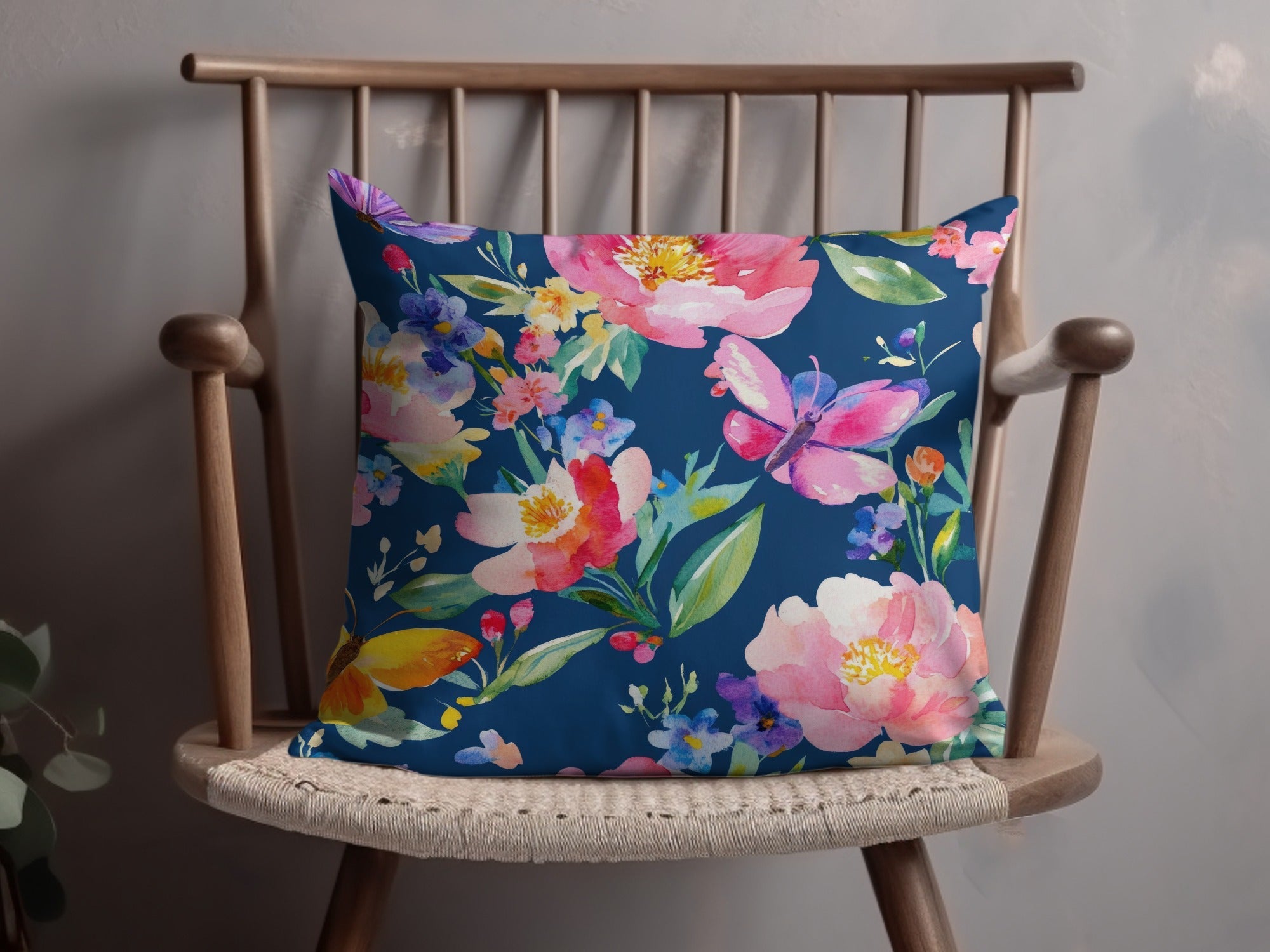 Floral Butterfly Seamless Digital, Watercolor Flowers Pattern, Fabric Design, Scrapbooking Paper, Navy Background, Digital Paper - Moore and Mountain