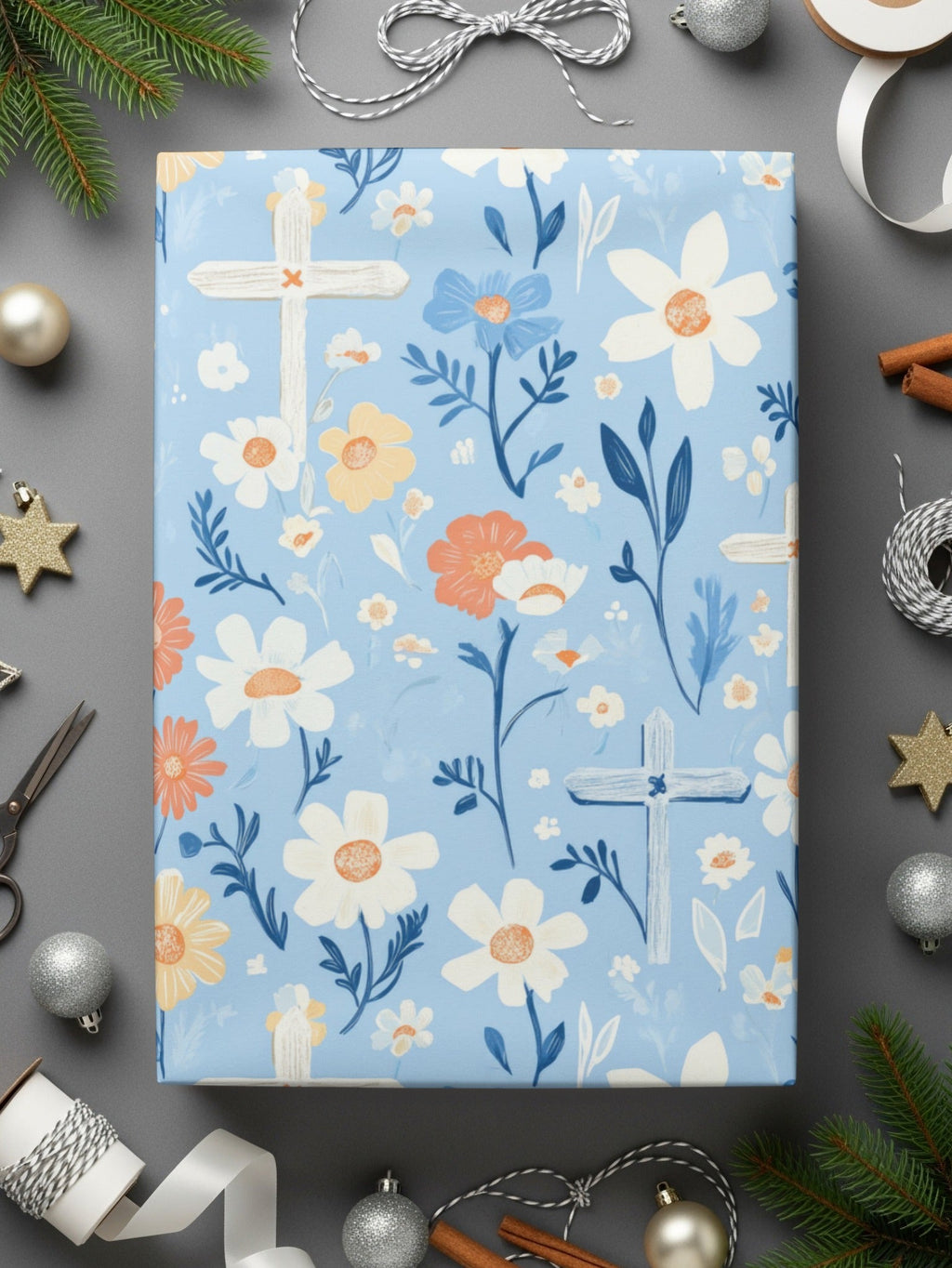 Floral Cross Digital Paper, Seamless Flower Pattern, Springtime, Religious Background, Scrapbook Paper, Digital Download - Moore and Mountain