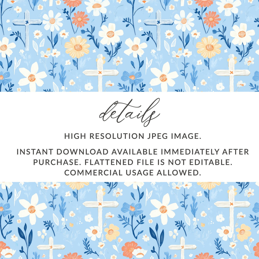 Floral Cross Digital Paper, Seamless Flower Pattern, Springtime, Religious Background, Scrapbook Paper, Digital Download - Moore and Mountain