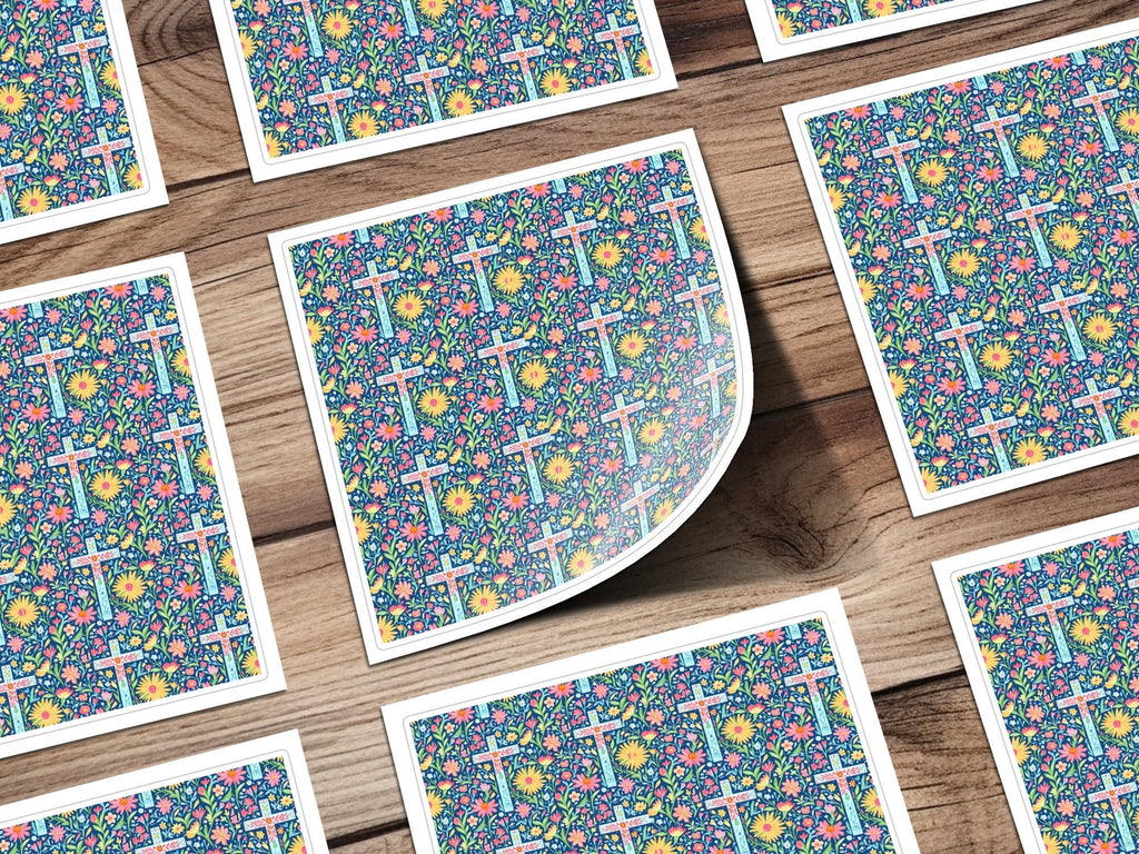 Floral Cross Digital Paper, Seamless Pattern Bundle, Spring Flowers Print, Easter Fabric Design, Religious Backgrounds, Scrapbook Paper - Moore and Mountain