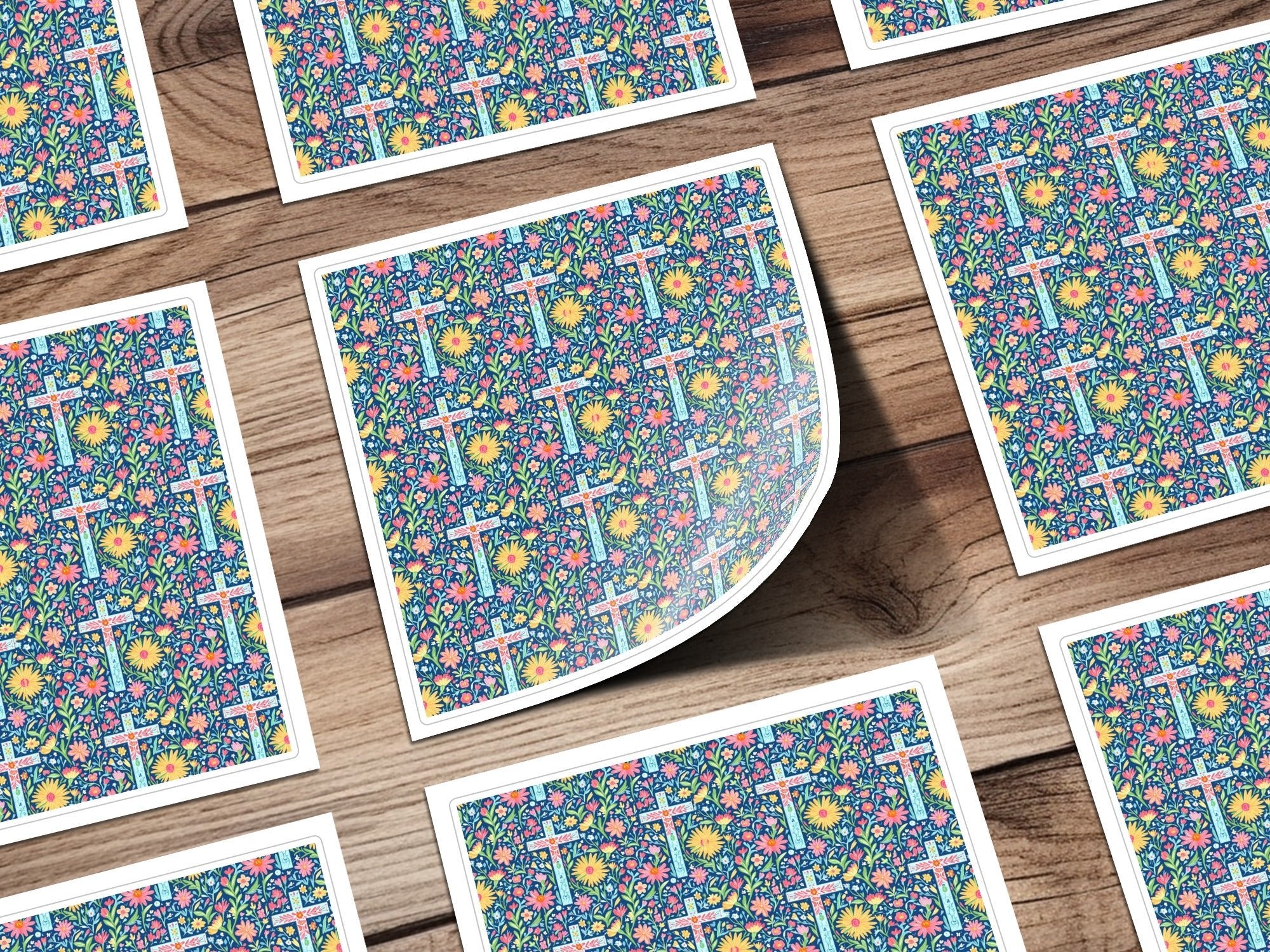 Floral Cross Digital Paper, Seamless Pattern Bundle, Spring Flowers Print, Easter Fabric Design, Religious Backgrounds, Scrapbook Paper - Moore and Mountain