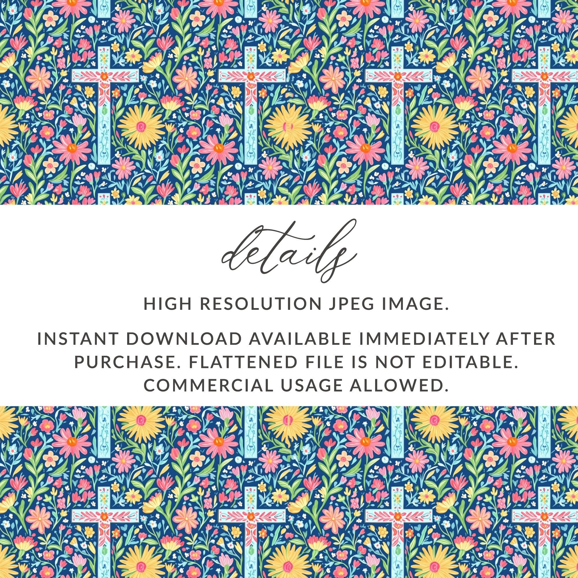 Floral Cross Digital Paper, Seamless Pattern Bundle, Spring Flowers Print, Easter Fabric Design, Religious Backgrounds, Scrapbook Paper - Moore and Mountain
