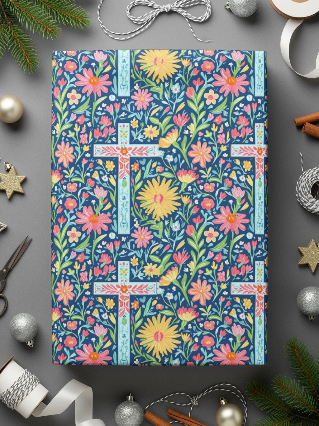 Floral Cross Digital Paper, Seamless Pattern Bundle, Spring Flowers Print, Easter Fabric Design, Religious Backgrounds, Scrapbook Paper - Moore and Mountain