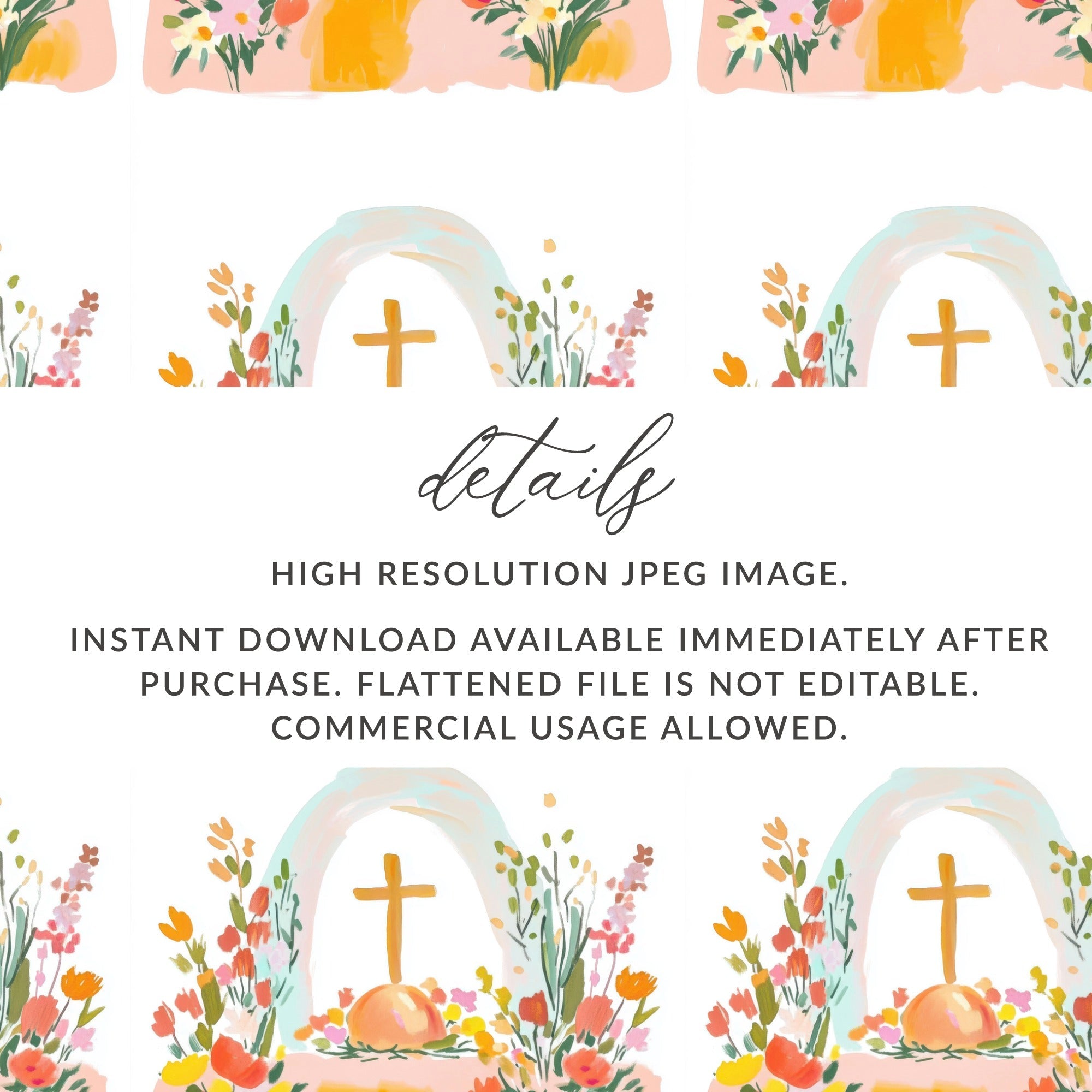 Floral Cross Digital Paper, Seamless Pattern Design, Christian Easter Spring Background, Scrapbooking Fabric Design, Digital Files - Moore and Mountain