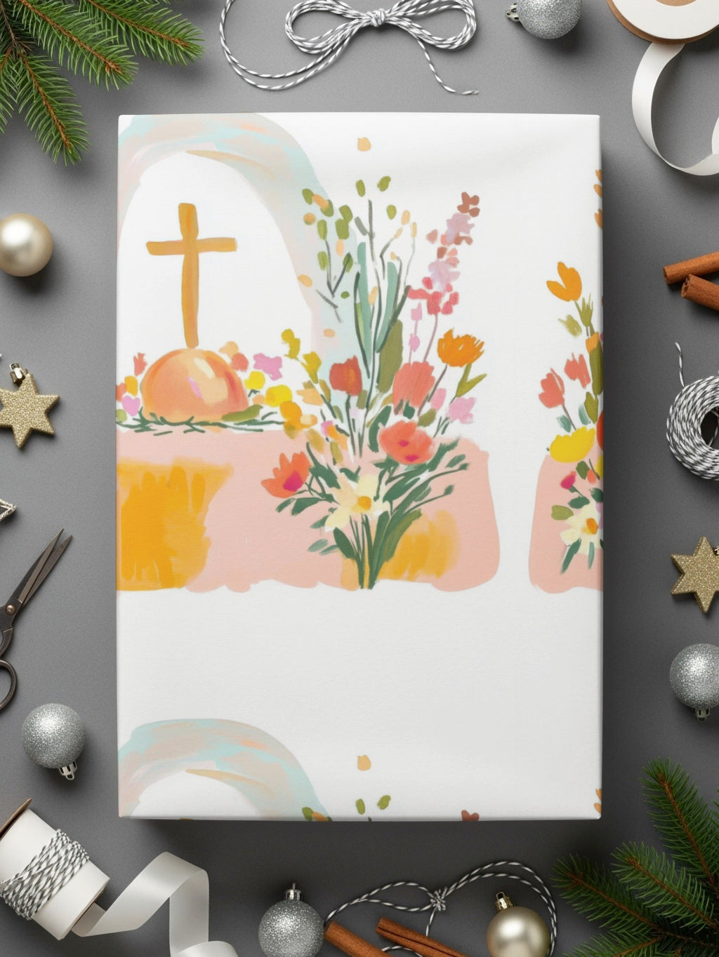 Floral Cross Digital Paper, Seamless Pattern Design, Christian Easter Spring Background, Scrapbooking Fabric Design, Digital Files - Moore and Mountain