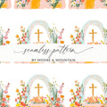 Floral Cross Digital Paper, Seamless Pattern Design, Christian Easter Spring Background, Scrapbooking Fabric Design, Digital Files - Moore and Mountain