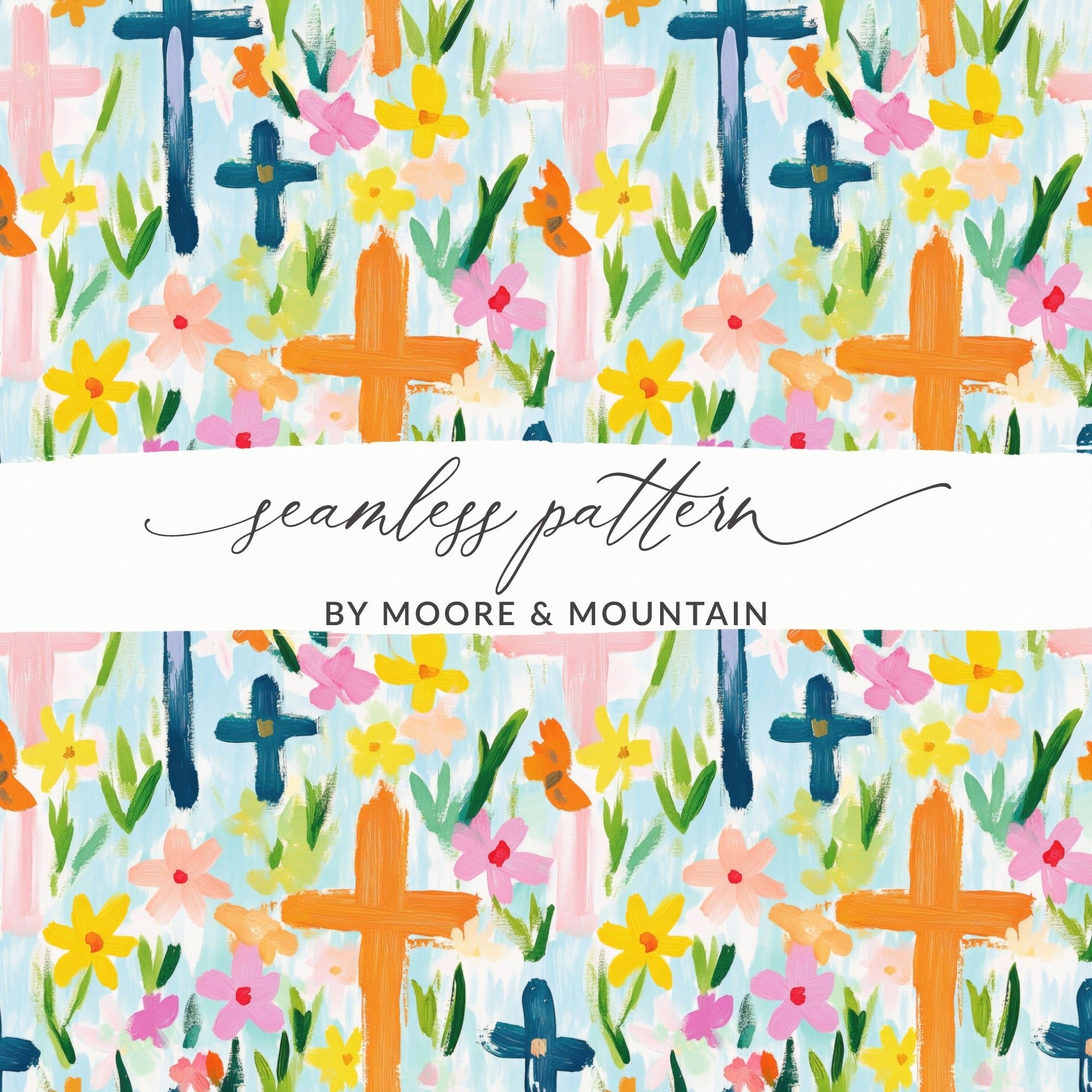 Floral Cross Pattern Digital Paper, Seamless Easter Design, Religious Background, Spring Flowers, Christian Theme, Fabric Pattern - Moore and Mountain
