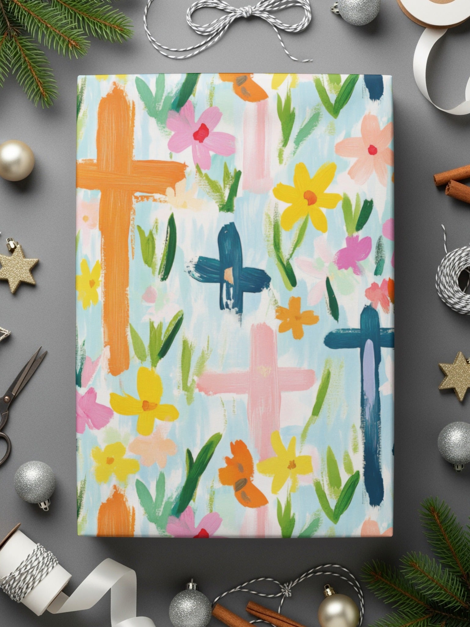 Floral Cross Pattern Digital Paper, Seamless Easter Design, Religious Background, Spring Flowers, Christian Theme, Fabric Pattern - Moore and Mountain