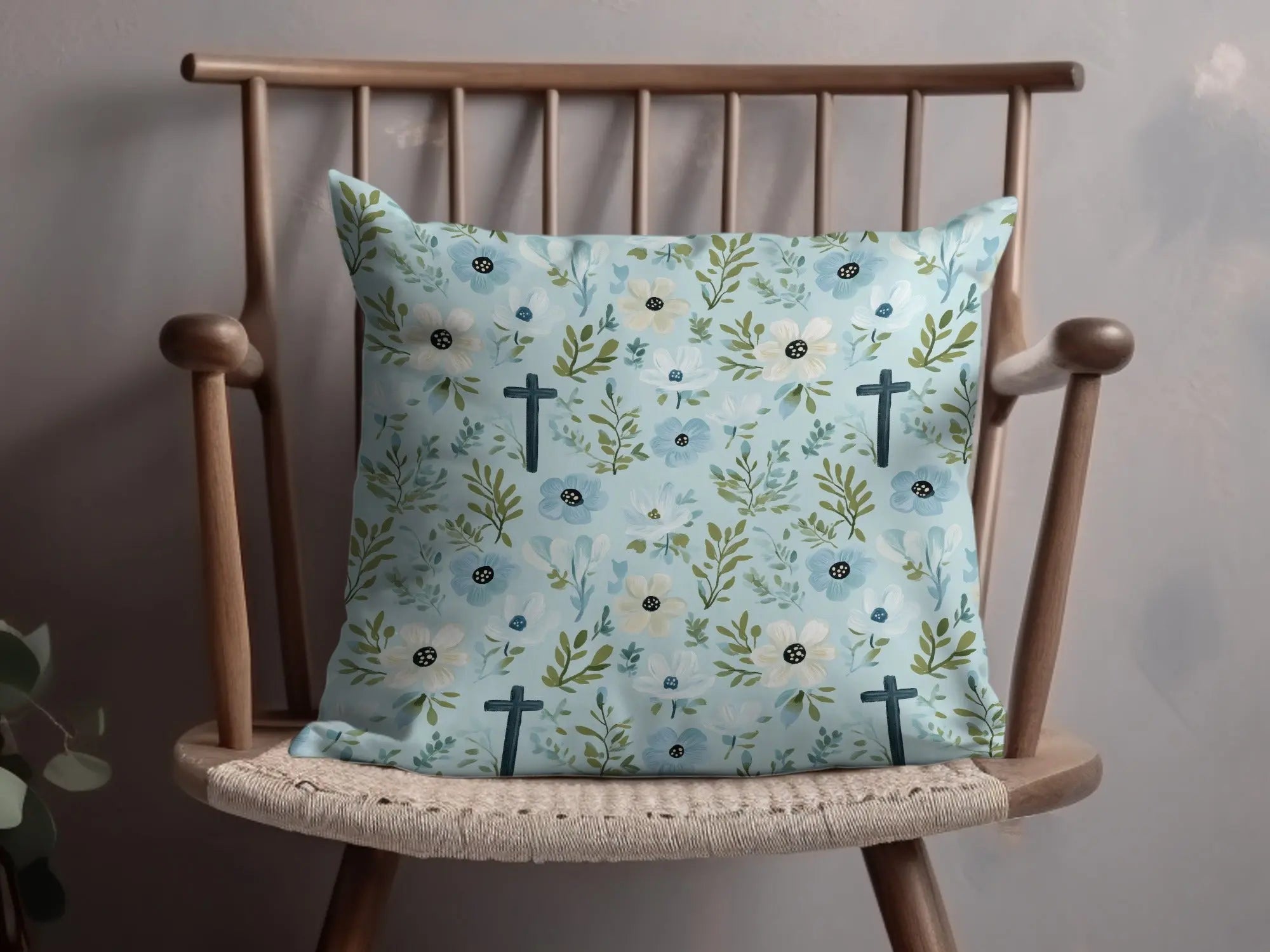 Floral Cross Seamless Pattern, Digital Download, Flower Backgrounds, 12x12 JPEG, Pastel Floral Digital Paper, Religious Backgrounds - Moore and Mountain