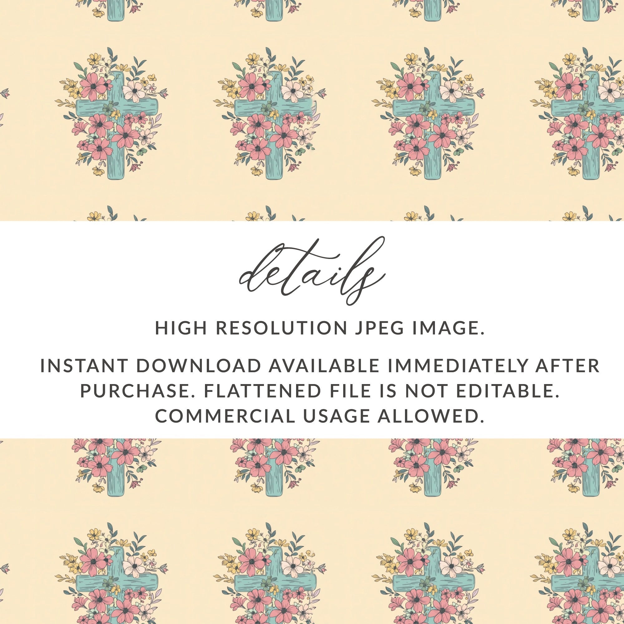 Floral Cross Seamless Pattern Digital, Easter Digital Paper, Religious Fabric Design, Christian Pattern Download, Church Digital - Moore and Mountain