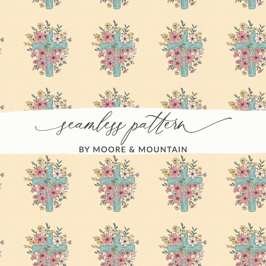 Floral Cross Seamless Pattern Digital, Easter Digital Paper, Religious Fabric Design, Christian Pattern Download, Church Digital - Moore and Mountain