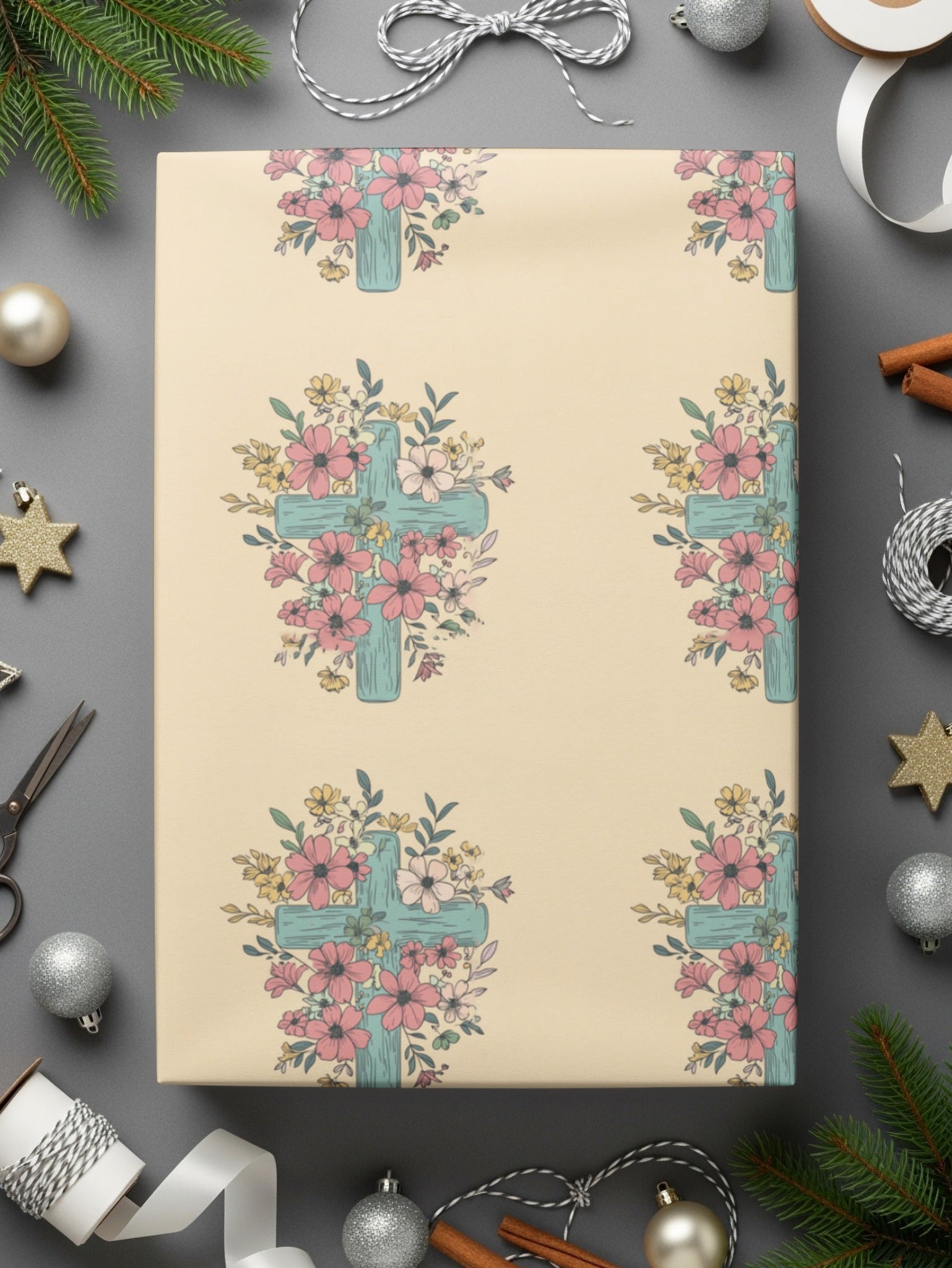 Floral Cross Seamless Pattern Digital, Easter Digital Paper, Religious Fabric Design, Christian Pattern Download, Church Digital - Moore and Mountain