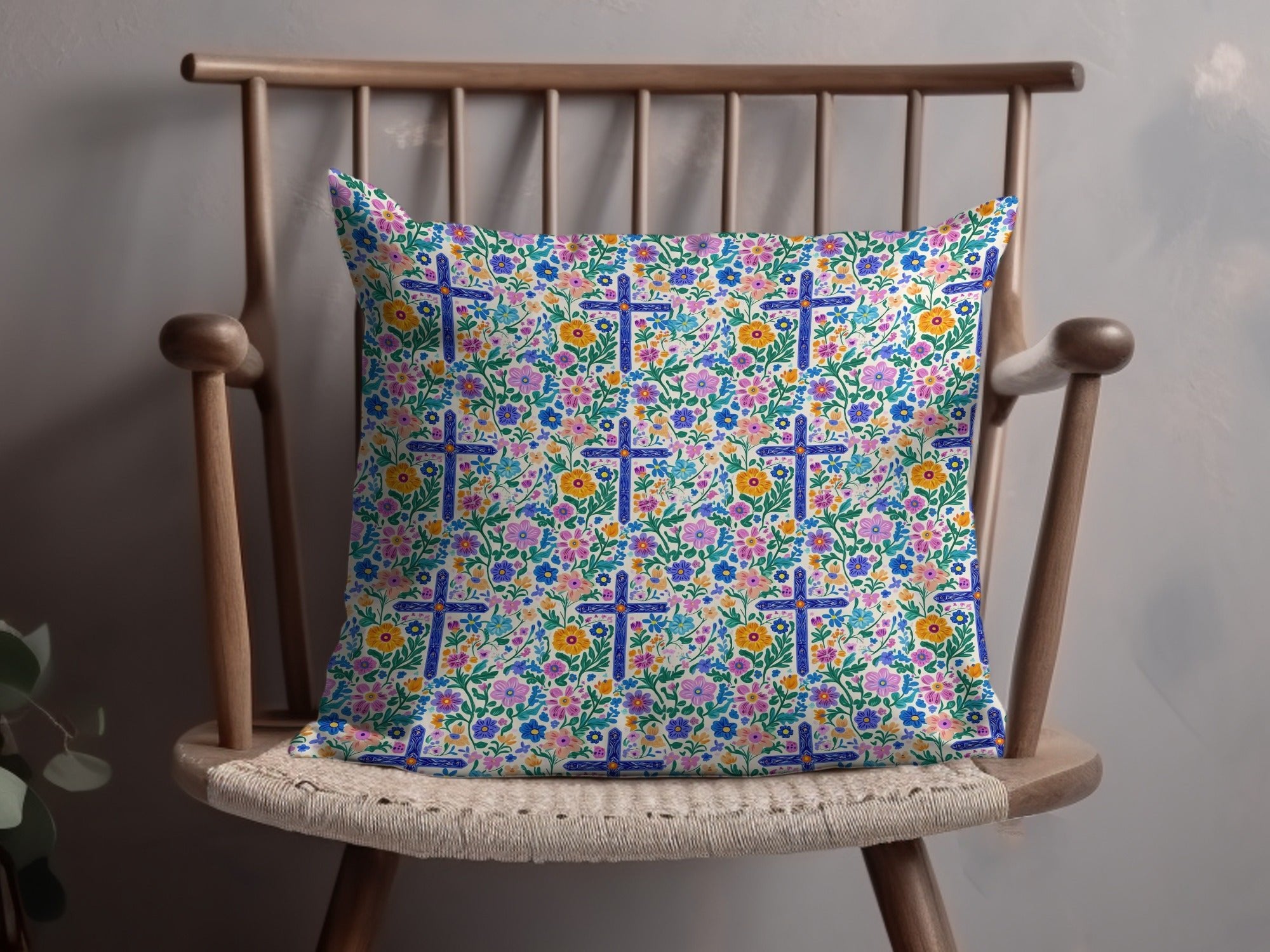 Floral Cross Seamless Pattern, Digital Paper, Christian Design, Religious Background, Colorful Flowers, Download Includes 2 Scales - Moore and Mountain