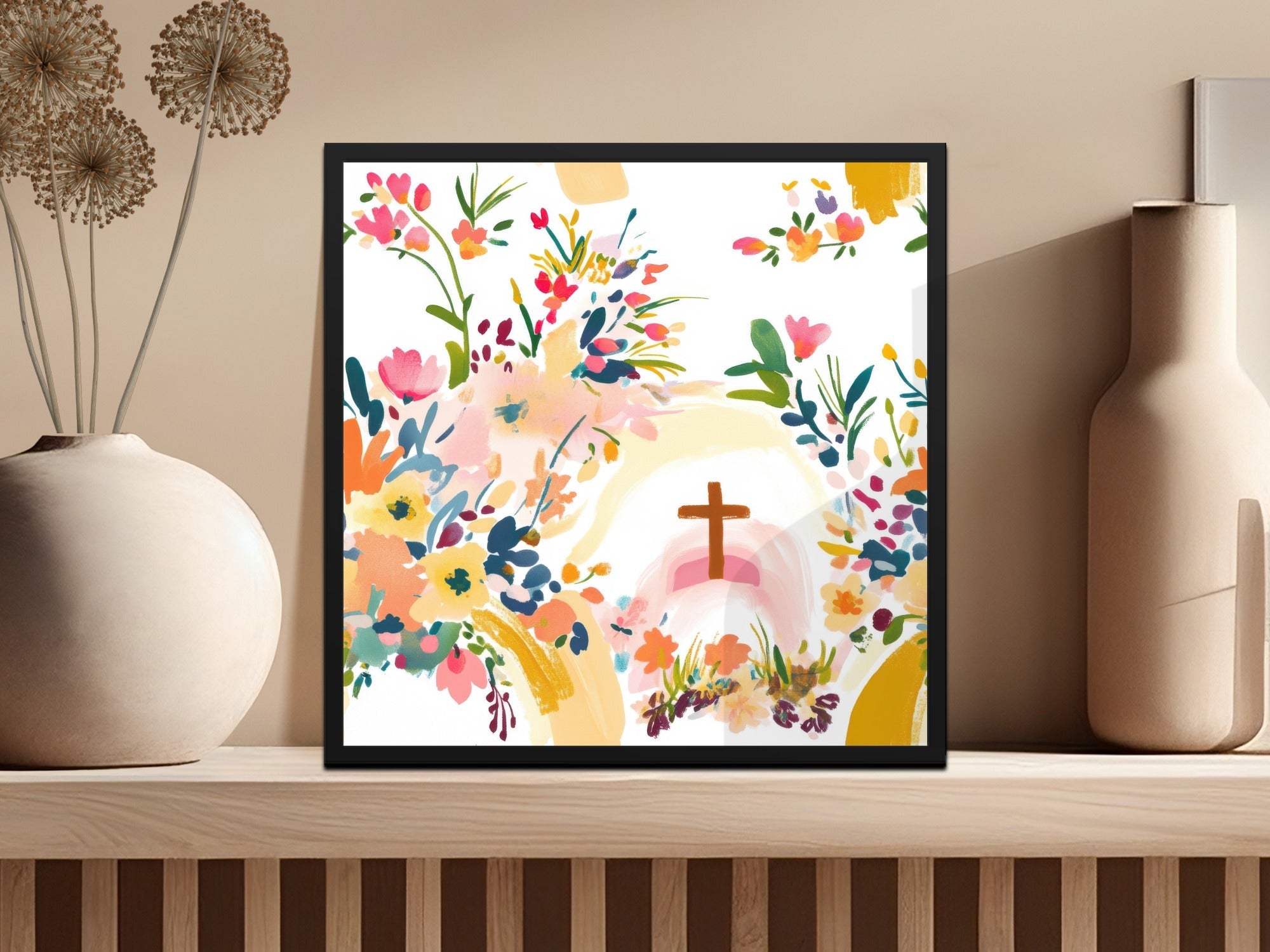 Floral Cross Seamless Pattern, Digital Paper Pack, Church Design, Easter Print, Watercolor Flowers, Religious Art Print, Digital Download - Moore and Mountain