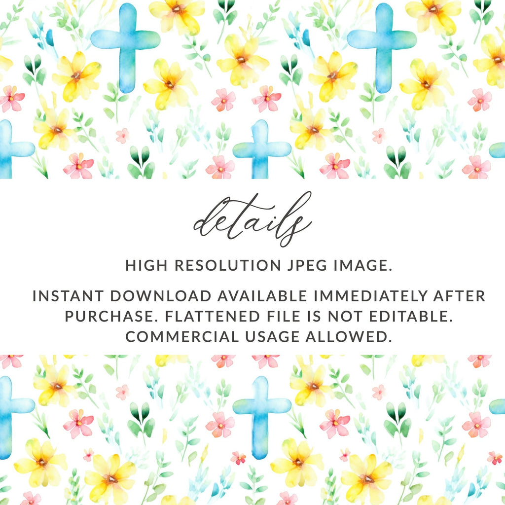 Floral Cross Seamless Pattern Digital Paper, Watercolor Flowers, Easter Design, Religious Fabric Print, Pastel Spring Background - Moore and Mountain