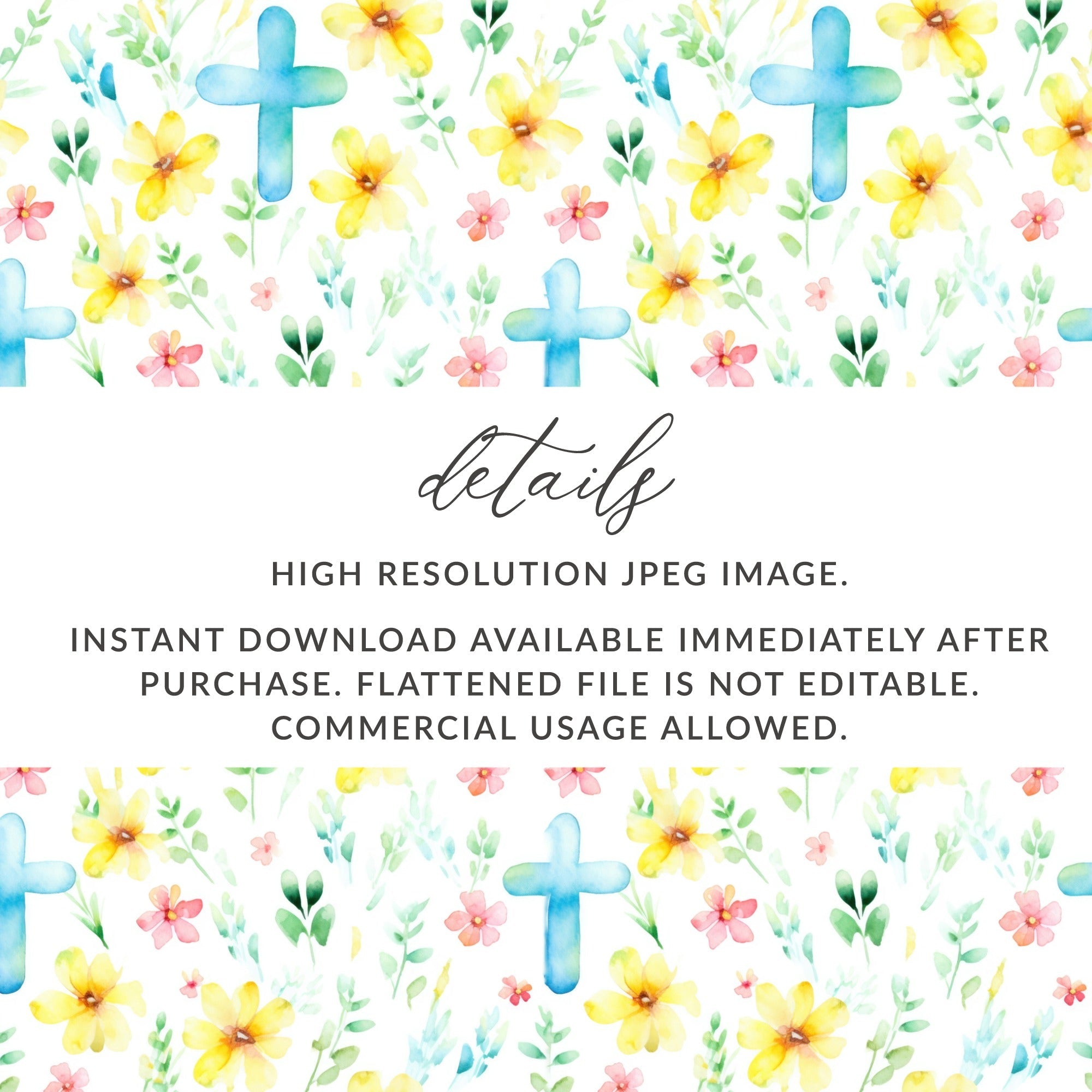 Floral Cross Seamless Pattern Digital Paper, Watercolor Flowers, Easter Design, Religious Fabric Print, Pastel Spring Background - Moore and Mountain