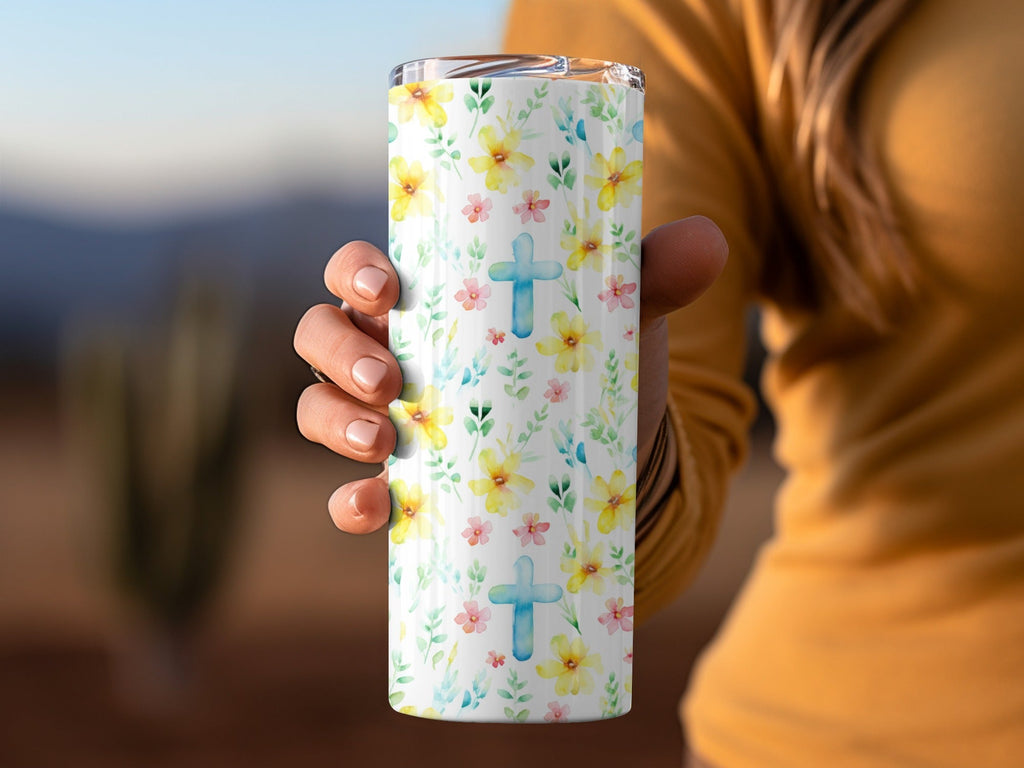 Floral Cross Seamless Pattern Digital Paper, Watercolor Flowers, Easter Design, Religious Fabric Print, Pastel Spring Background - Moore and Mountain