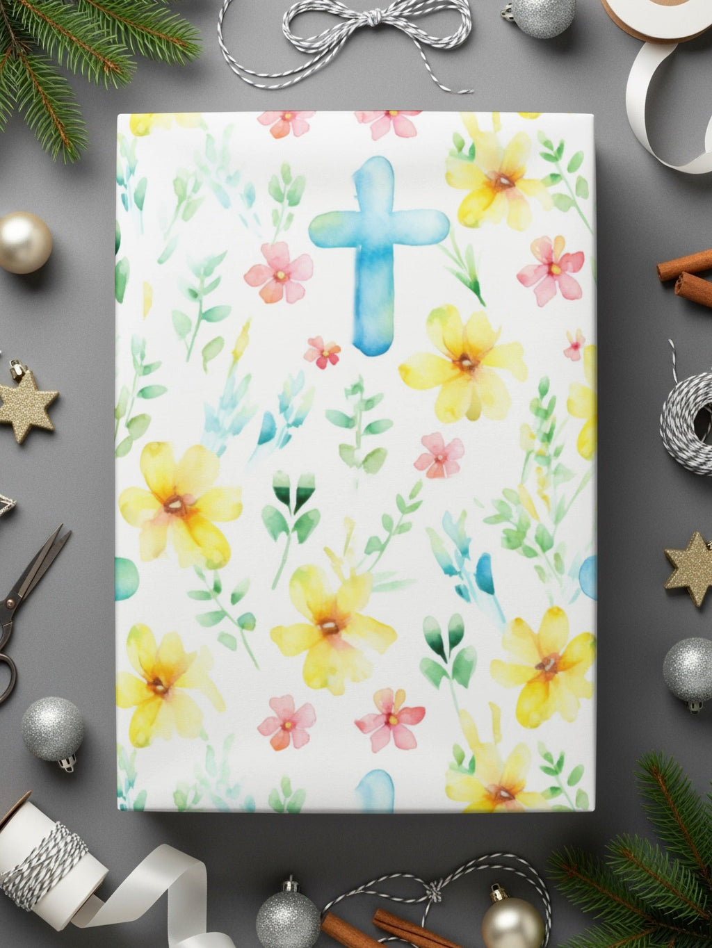 Floral Cross Seamless Pattern Digital Paper, Watercolor Flowers, Easter Design, Religious Fabric Print, Pastel Spring Background - Moore and Mountain