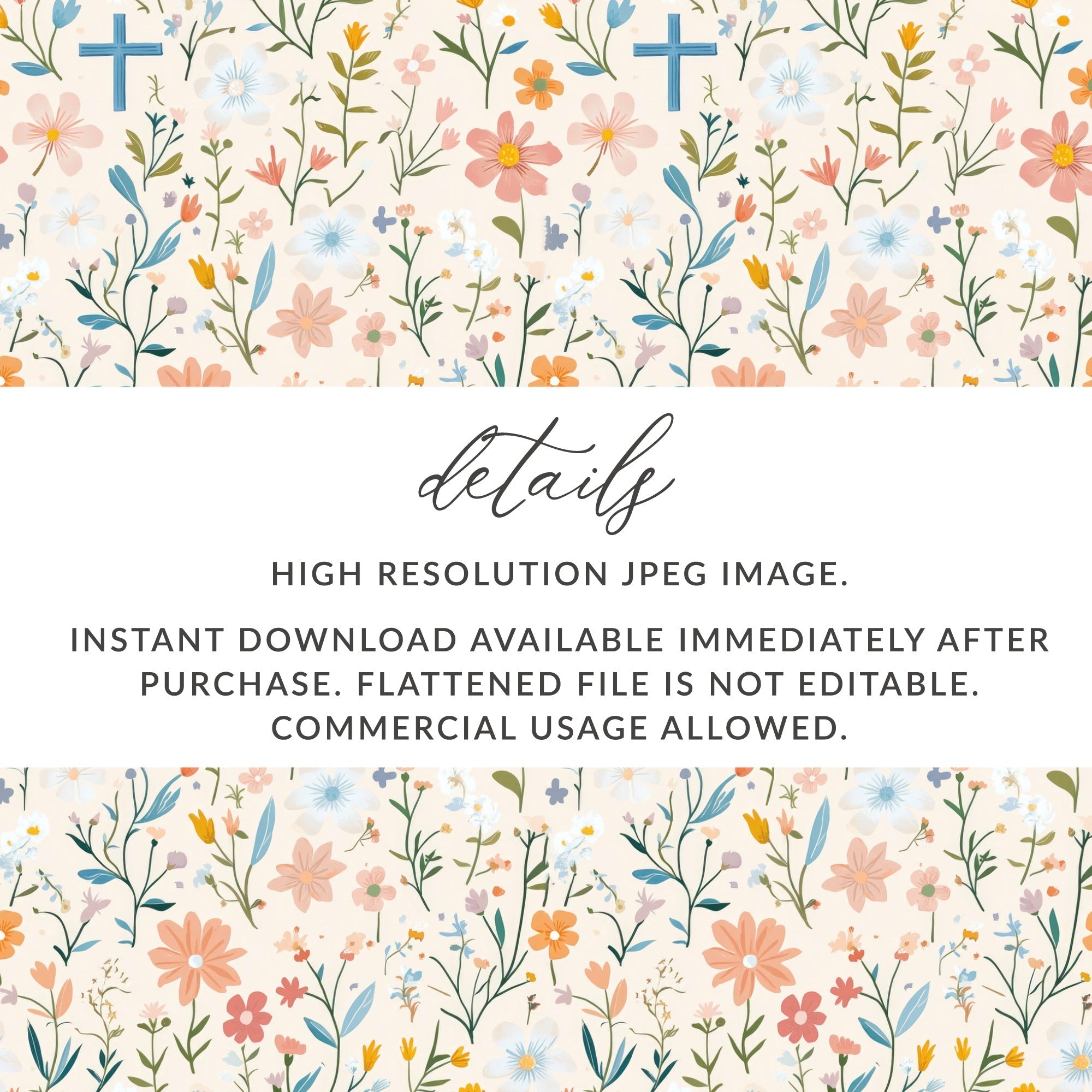 Floral Cross Seamless Pattern Digital, Pastel Flower Digital Paper, Religious Easter Background, Spring Floral Print Fabric, 2 JPEG files - Moore and Mountain