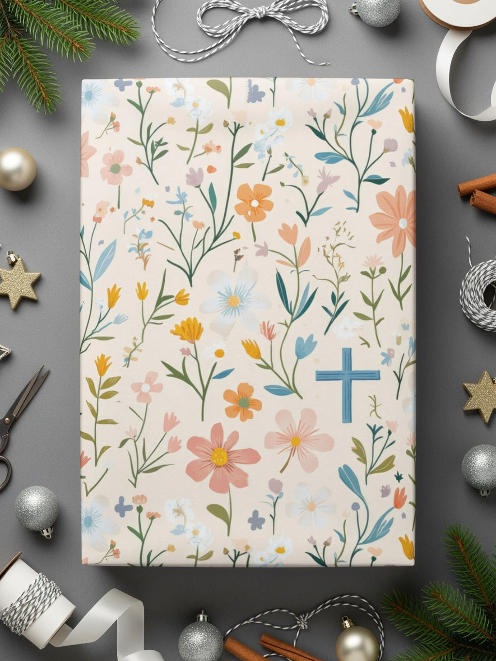 Floral Cross Seamless Pattern Digital, Pastel Flower Digital Paper, Religious Easter Background, Spring Floral Print Fabric, 2 JPEG files - Moore and Mountain