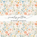 Floral Cross Seamless Pattern Digital, Pastel Flower Digital Paper, Religious Easter Background, Spring Floral Print Fabric, 2 JPEG files - Moore and Mountain