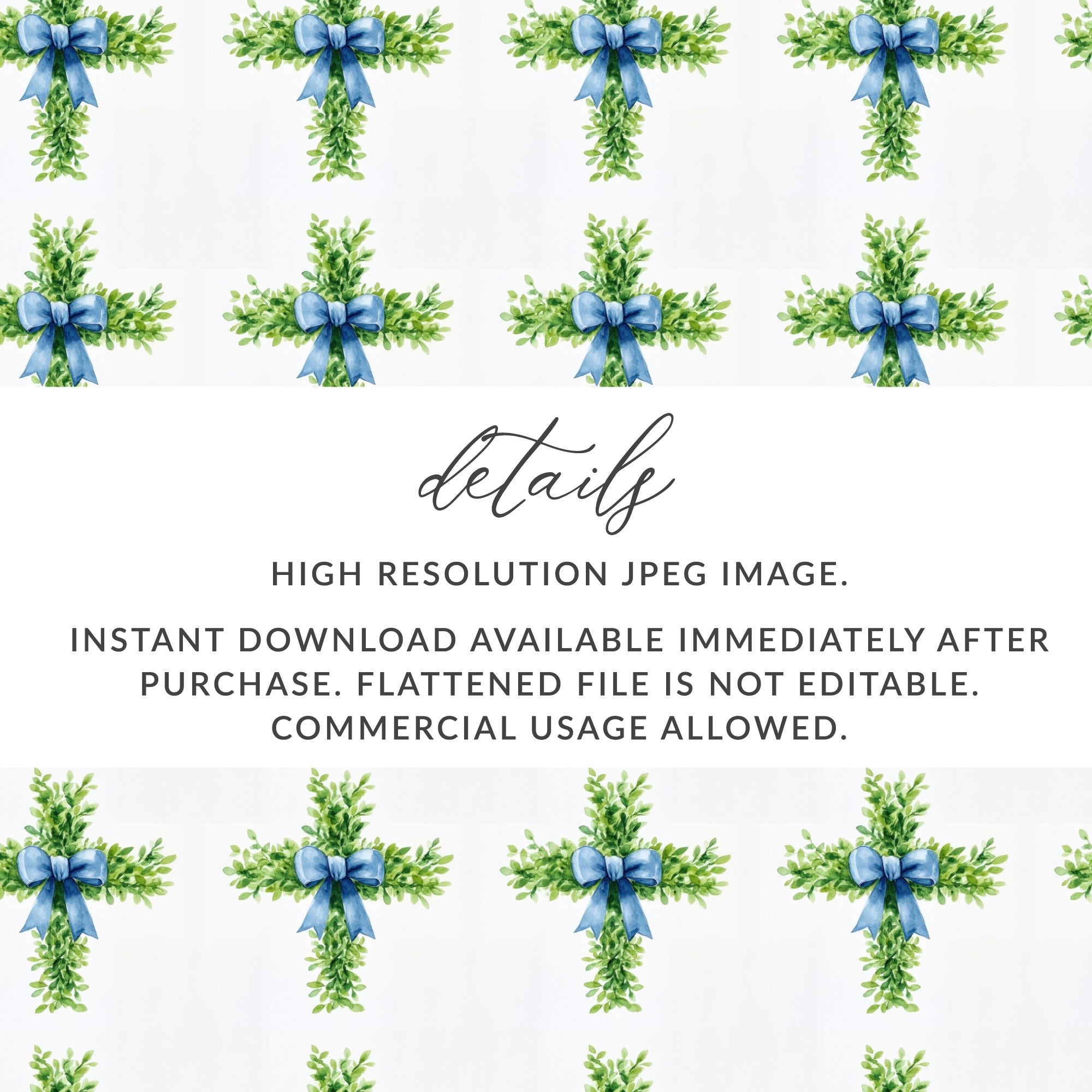 Floral Cross Seamless Pattern, Greenery Cross Digital Paper, Christian Easter Design, Spring Digital Download, Religious Pattern - Moore and Mountain