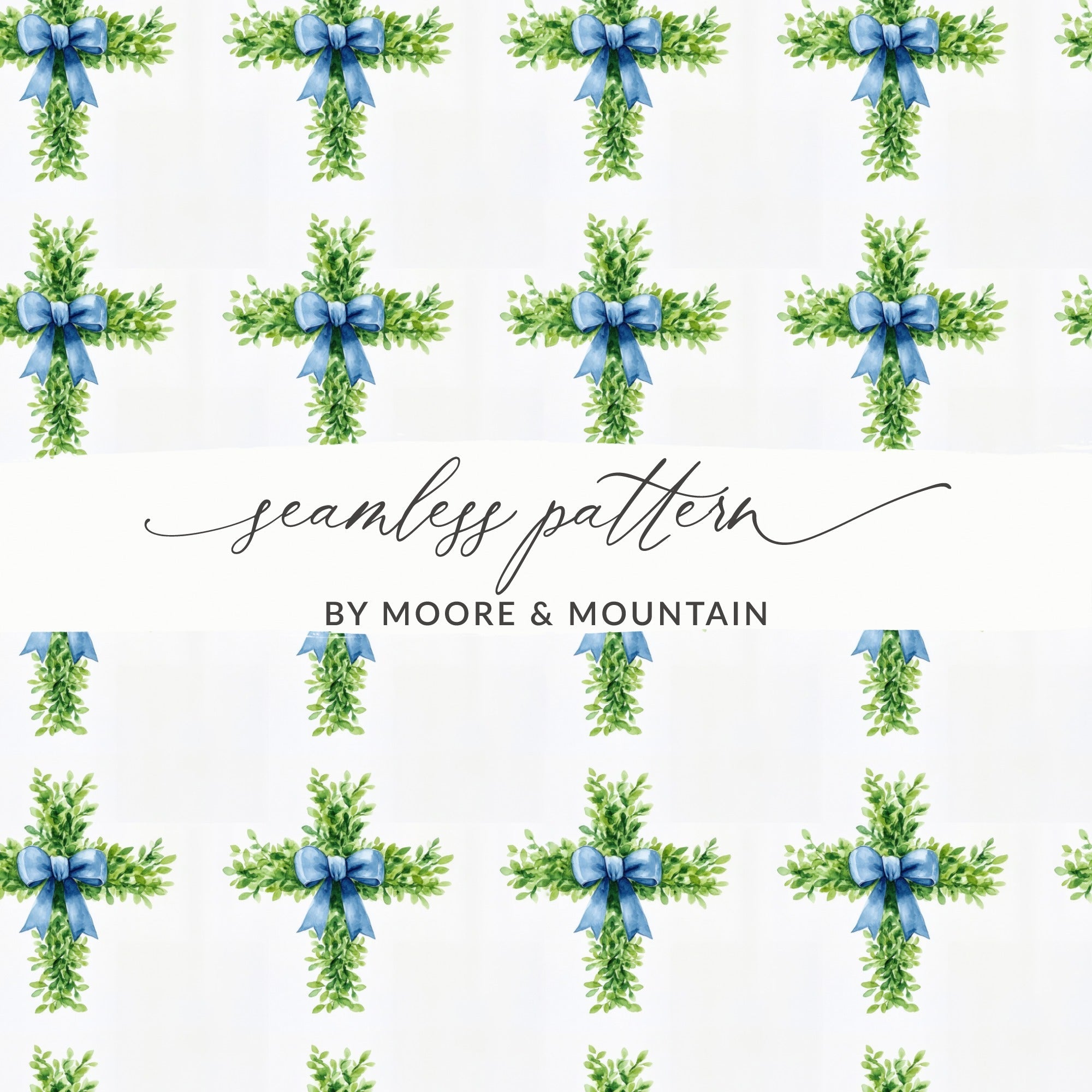 Floral Cross Seamless Pattern, Greenery Cross Digital Paper, Christian Easter Design, Spring Digital Download, Religious Pattern - Moore and Mountain