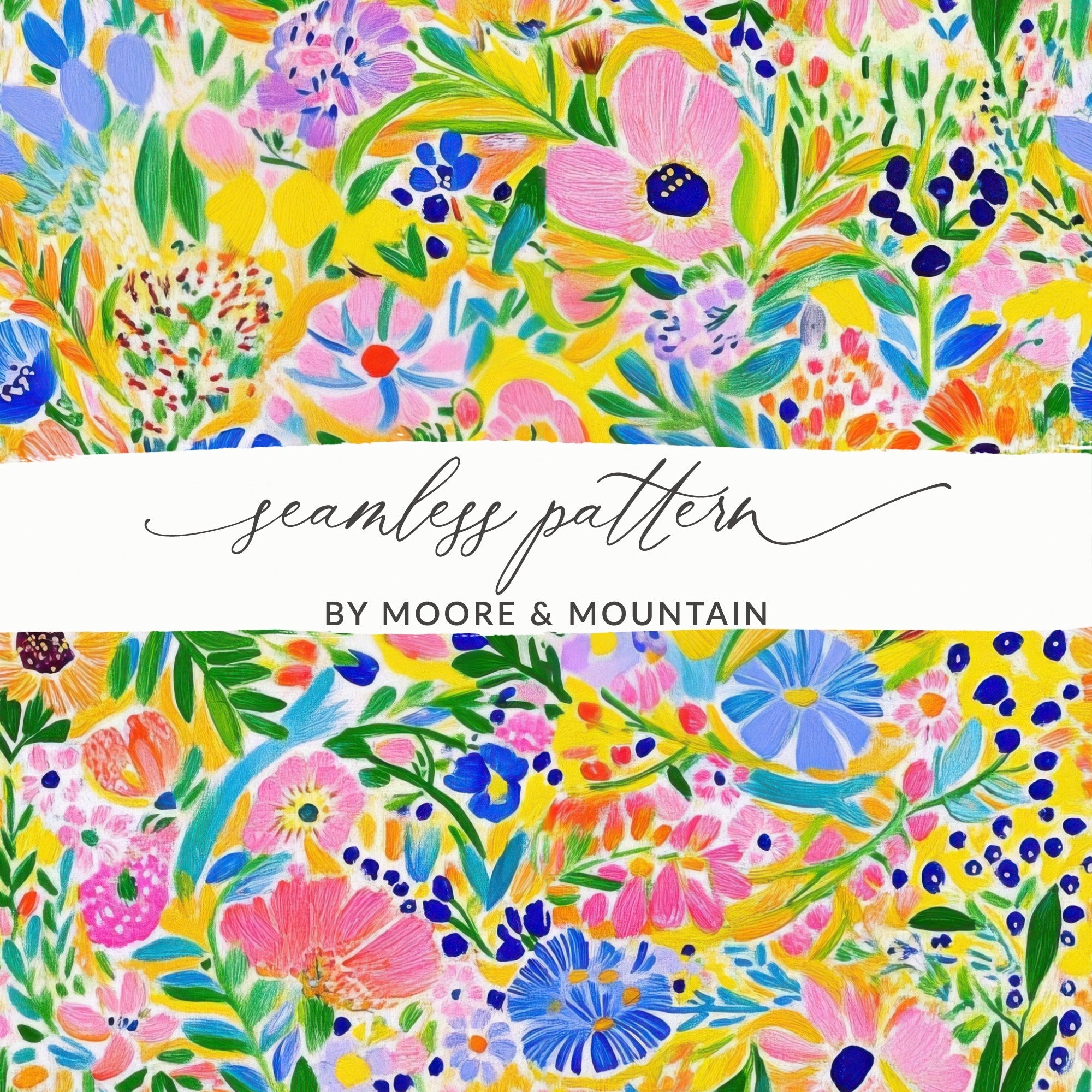Floral Digital Paper, Bright Flower Pattern, Colorful Seamless Background, Spring Summer Design, Printable Fabric Design, Scrapbooking Paper - Moore and Mountain