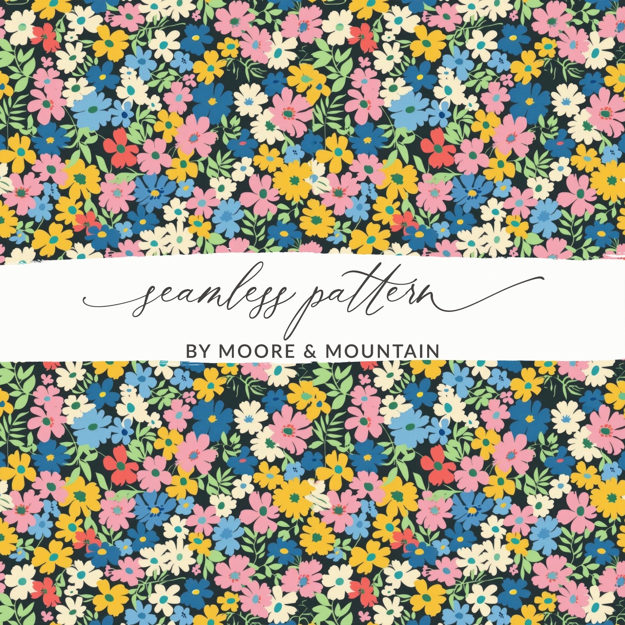 Floral Digital Paper, Ditsy Flower Seamless Pattern, Colorful Blooms Texture, Fabric Design, Scrapbooking, Background Printable - Moore and Mountain