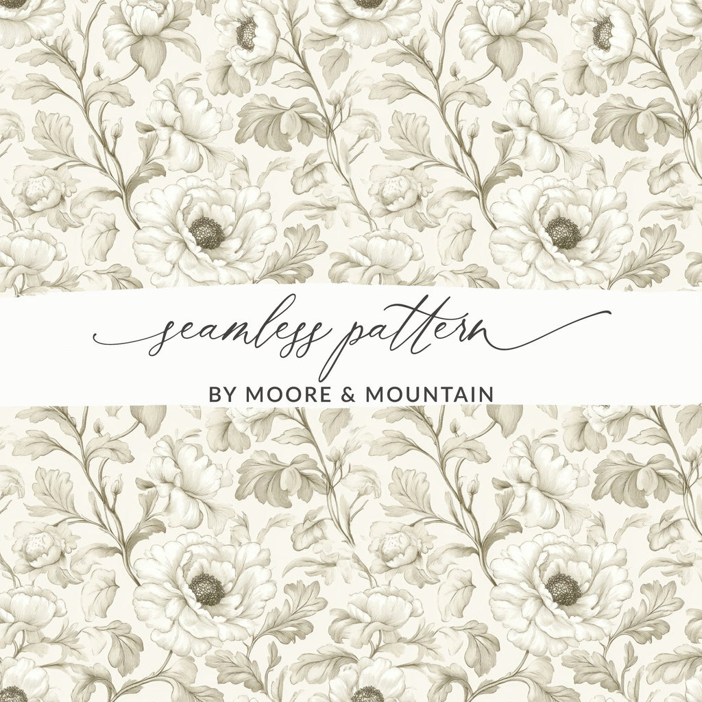 Floral Digital Paper, Peony Seamless Pattern, Beige Printable Paper, Flower Digital Background, Elegant Pattern, Digital Download - Moore and Mountain