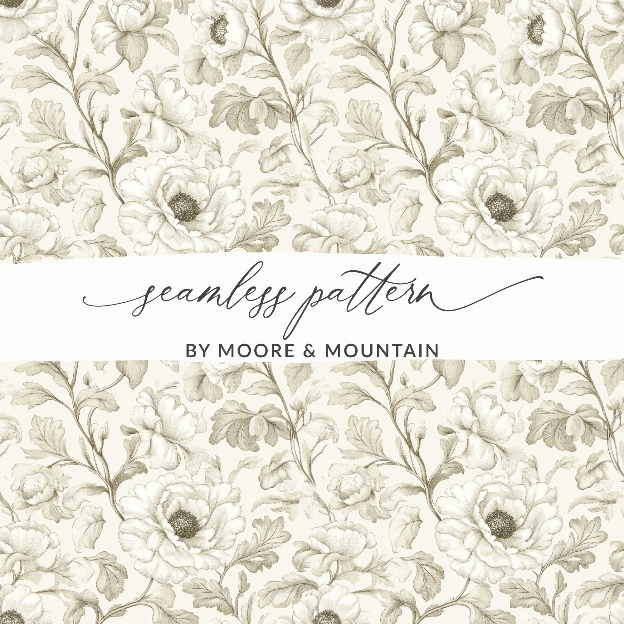 Floral Digital Paper, Peony Seamless Pattern, Beige Printable Paper, Flower Digital Background, Elegant Pattern, Digital Download - Moore and Mountain