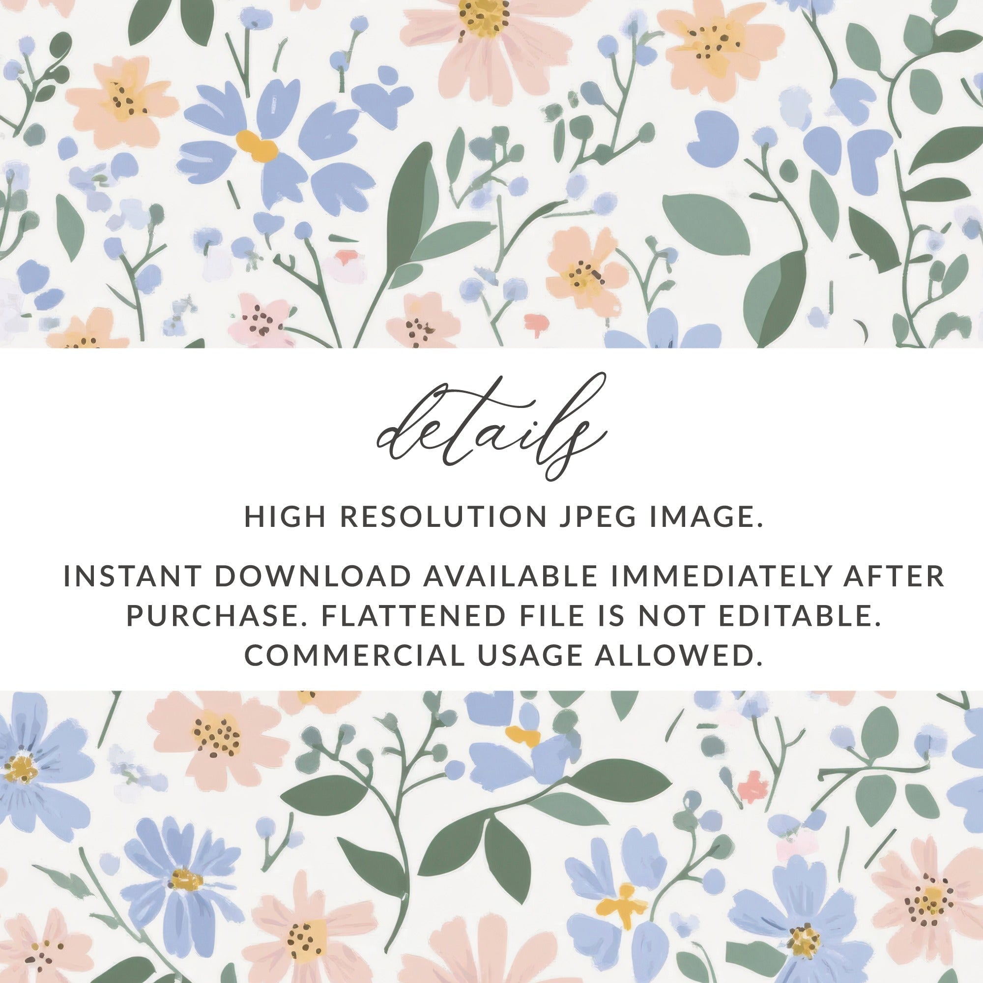 Floral Digital Paper, Seamless Flower Pattern, Pastel Flower Design, Blue and Pink Blooms, Fabric Design, Scrapbook Paper, Digital Download - Moore and Mountain