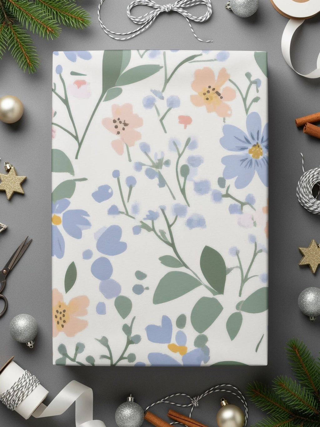 Floral Digital Paper, Seamless Flower Pattern, Pastel Flower Design, Blue and Pink Blooms, Fabric Design, Scrapbook Paper, Digital Download - Moore and Mountain