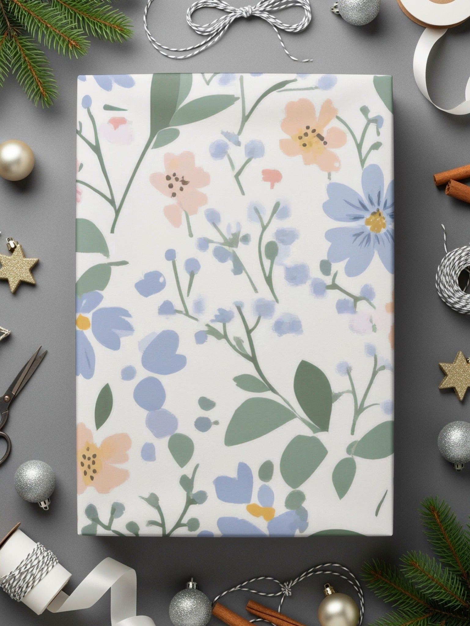 Floral Digital Paper, Seamless Flower Pattern, Pastel Flower Design, Blue and Pink Blooms, Fabric Design, Scrapbook Paper, Digital Download - Moore and Mountain