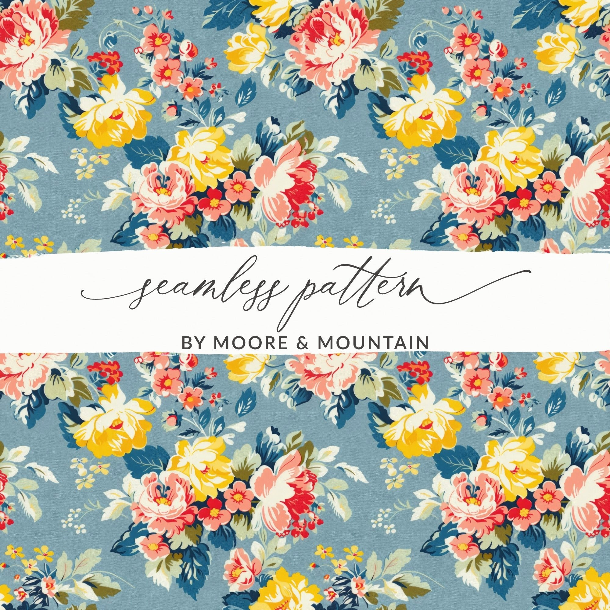 Floral Digital Paper, Seamless Flower Pattern, Watercolor Flowers, Vintage Blooms, Scrapbook Paper, Fabric Design, 12x12 JPEG - Moore and Mountain