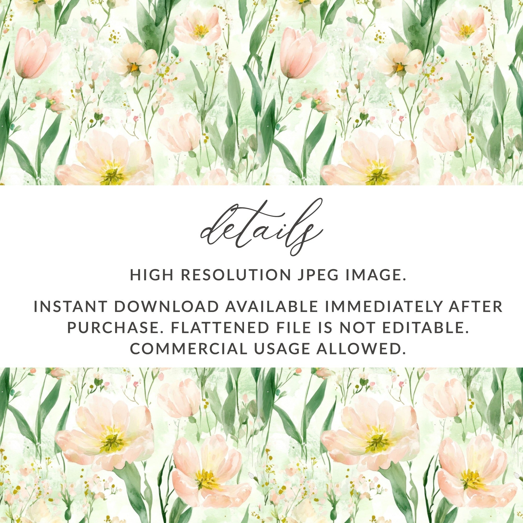 Floral Digital Paper, Tulip Seamless Pattern, Watercolor Flowers, Digital Scrapbook Paper, Fabric Design, Digital Download, Commercial Use - Moore and Mountain