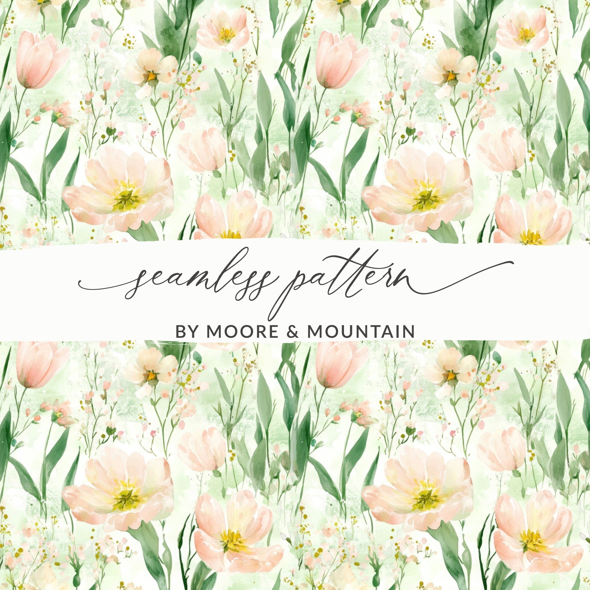 Floral Digital Paper, Tulip Seamless Pattern, Watercolor Flowers, Digital Scrapbook Paper, Fabric Design, Digital Download, Commercial Use - Moore and Mountain