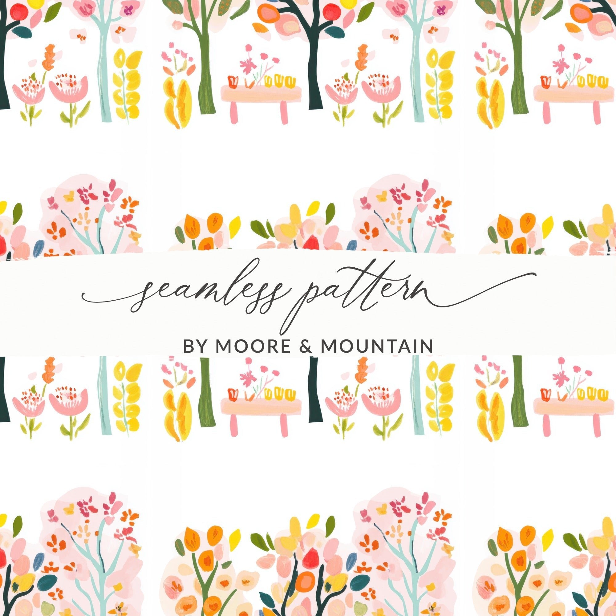 Floral Digital Paper, Watercolor Flowers, Seamless Pattern Digital, Spring Garden Design, Fabric Design, Scrapbooking, 12x12 JPEG - Moore and Mountain