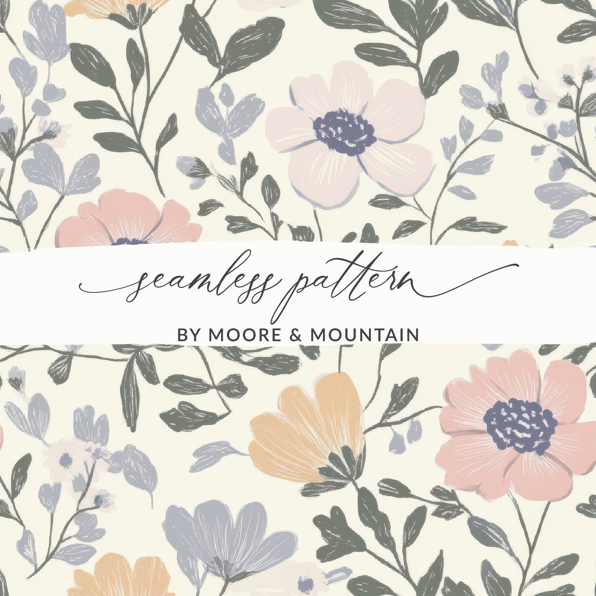 Floral Digital Seamless Pattern, Pastel Flower Digital Paper, Blush Peach Botanical Print, Fabric Design, Scrapbook Paper Digital - Moore and Mountain