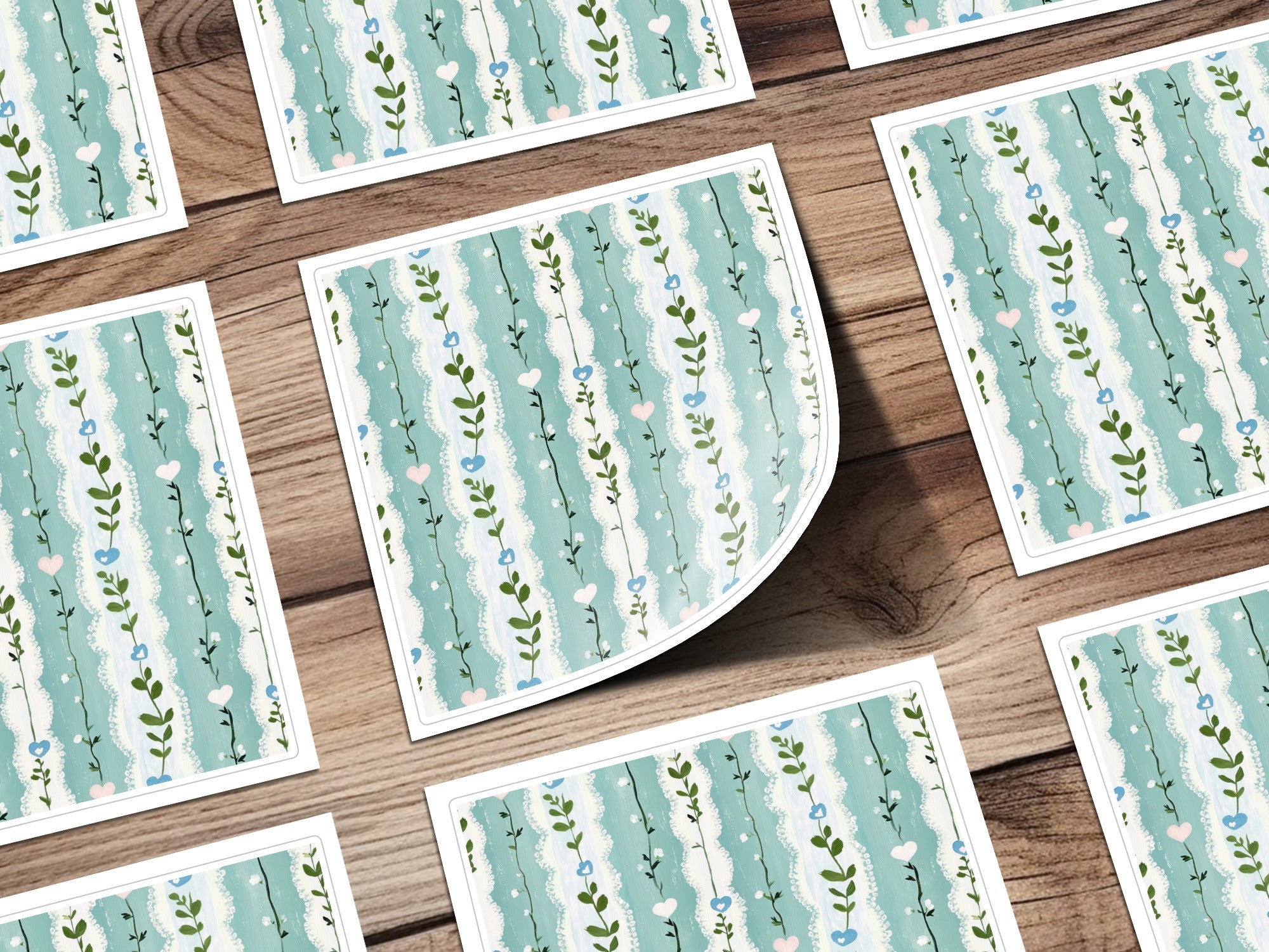 Floral Heart Digital Paper, Seamless Pattern, Painted Flower Digital, Blue Pink Green Digital Download, Spring Summer Pattern - Moore and Mountain