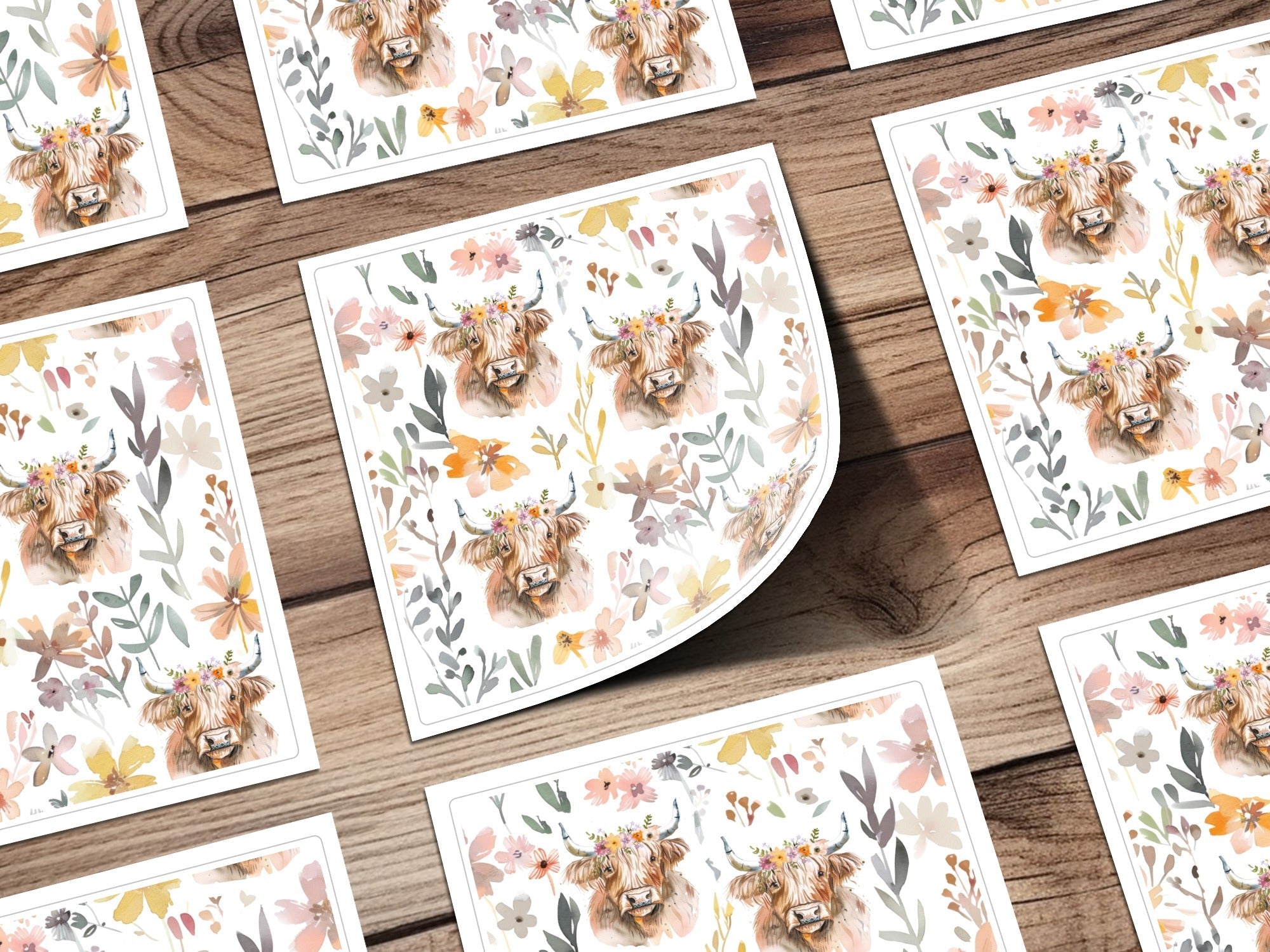 Floral Highland Cow Digital Paper, Seamless Pattern, Cow Print, Farmhouse, Rustic Chic, JPEG Files, Animal Design, Digital Download - Moore and Mountain